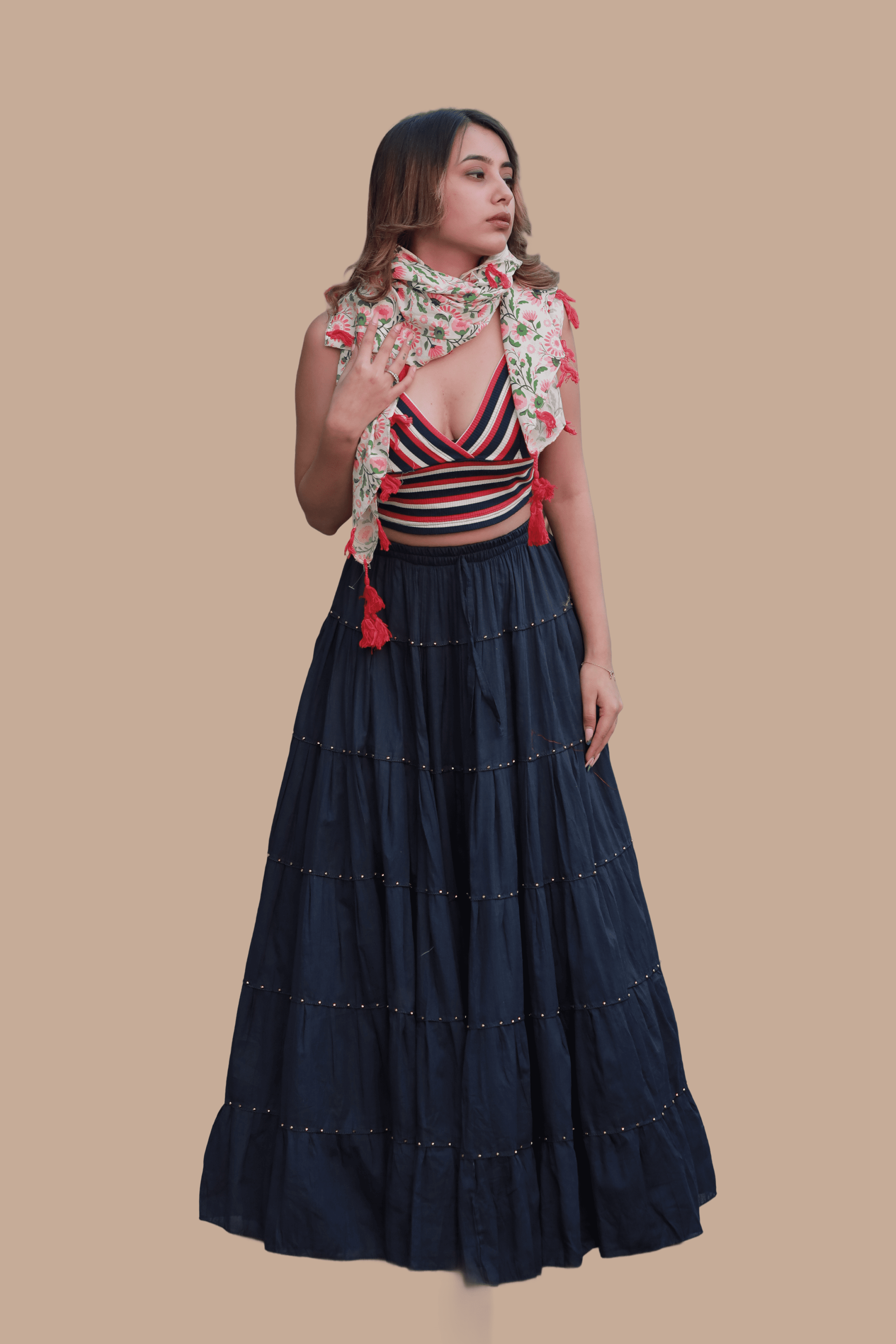 Navy Gold Beads Skirt