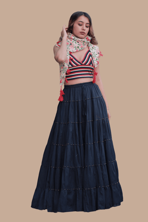 Navy Gold Beads Skirt