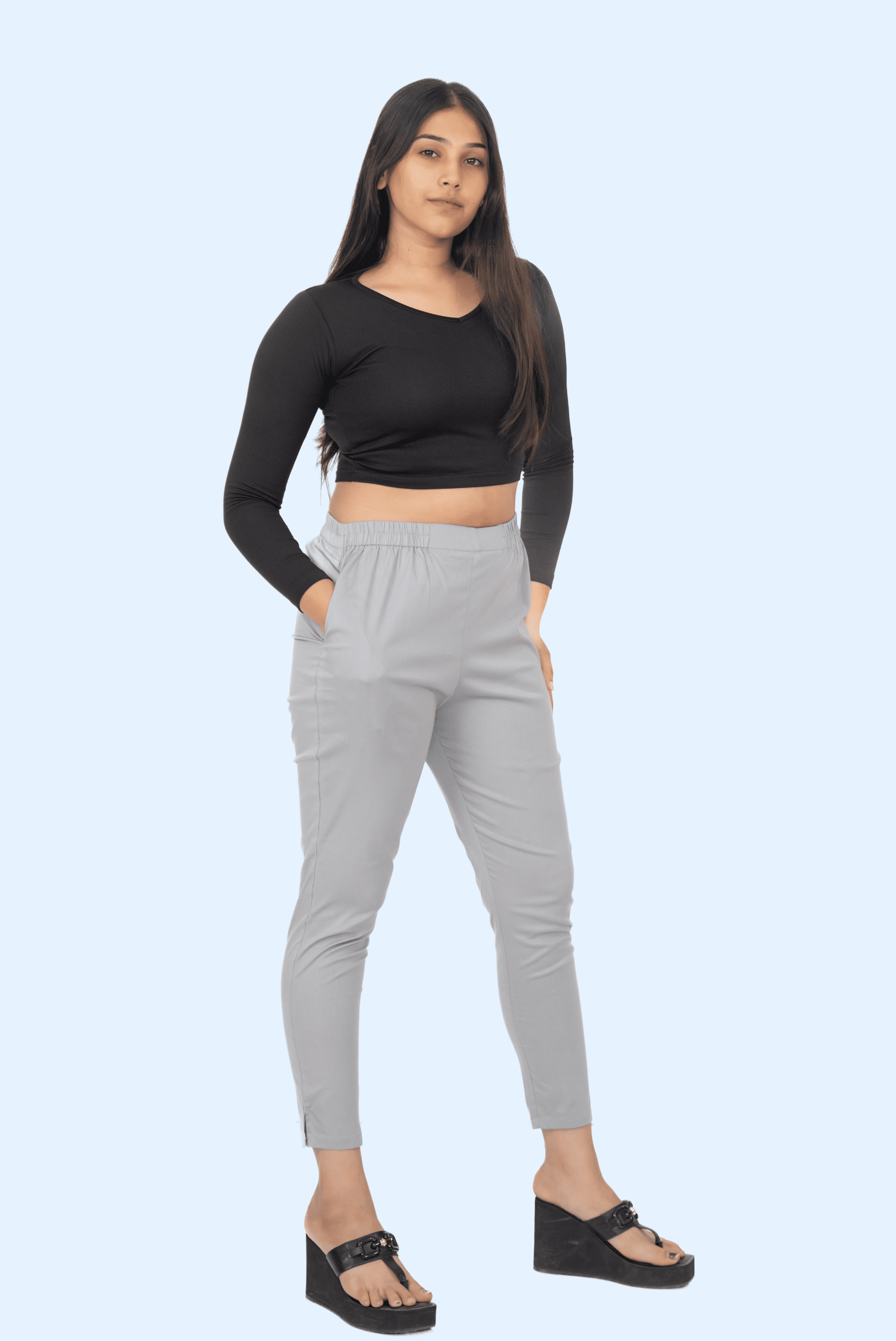 Light Grey Lycra Stretch Pants