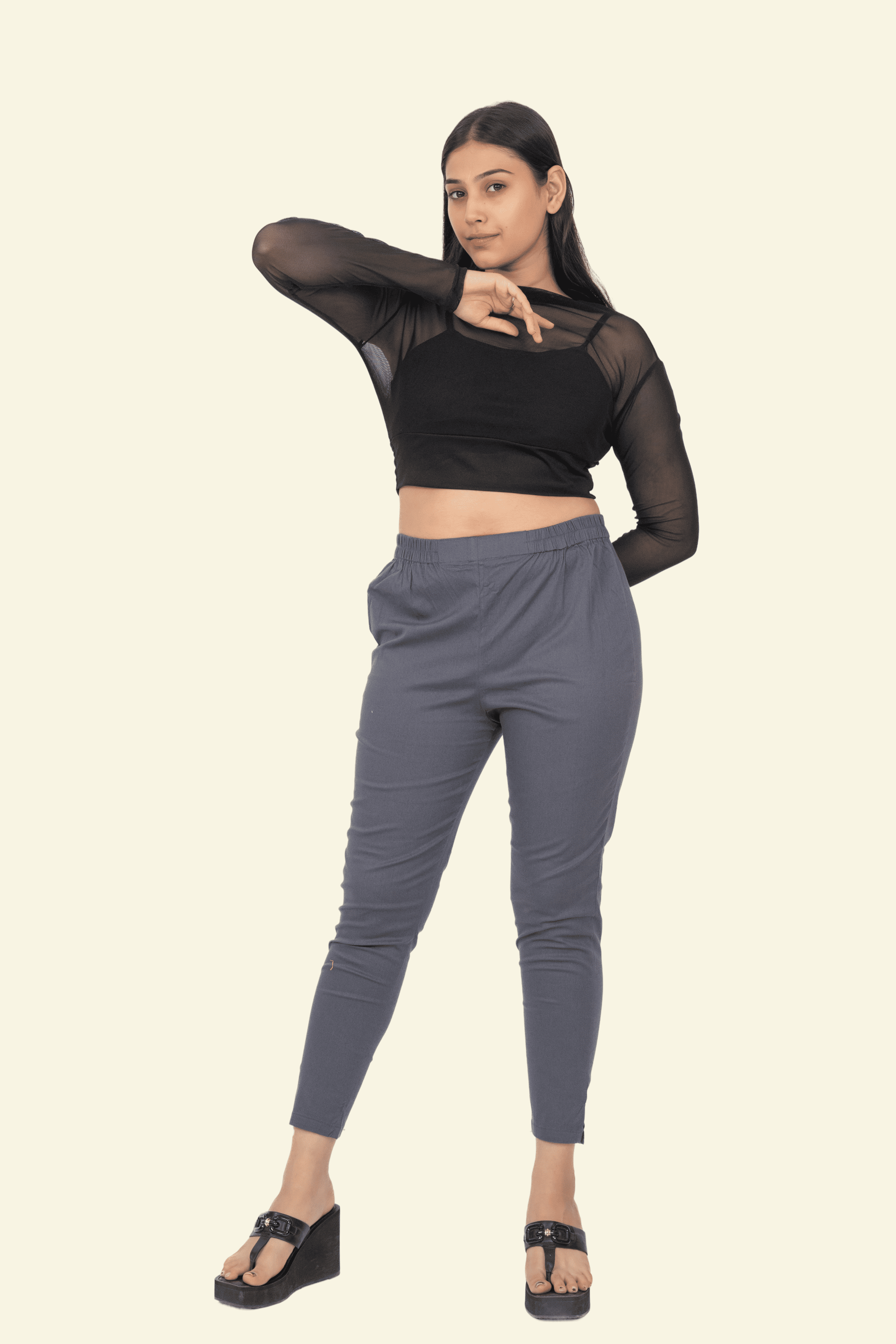 Dark Grey Lycra Stretch Pants