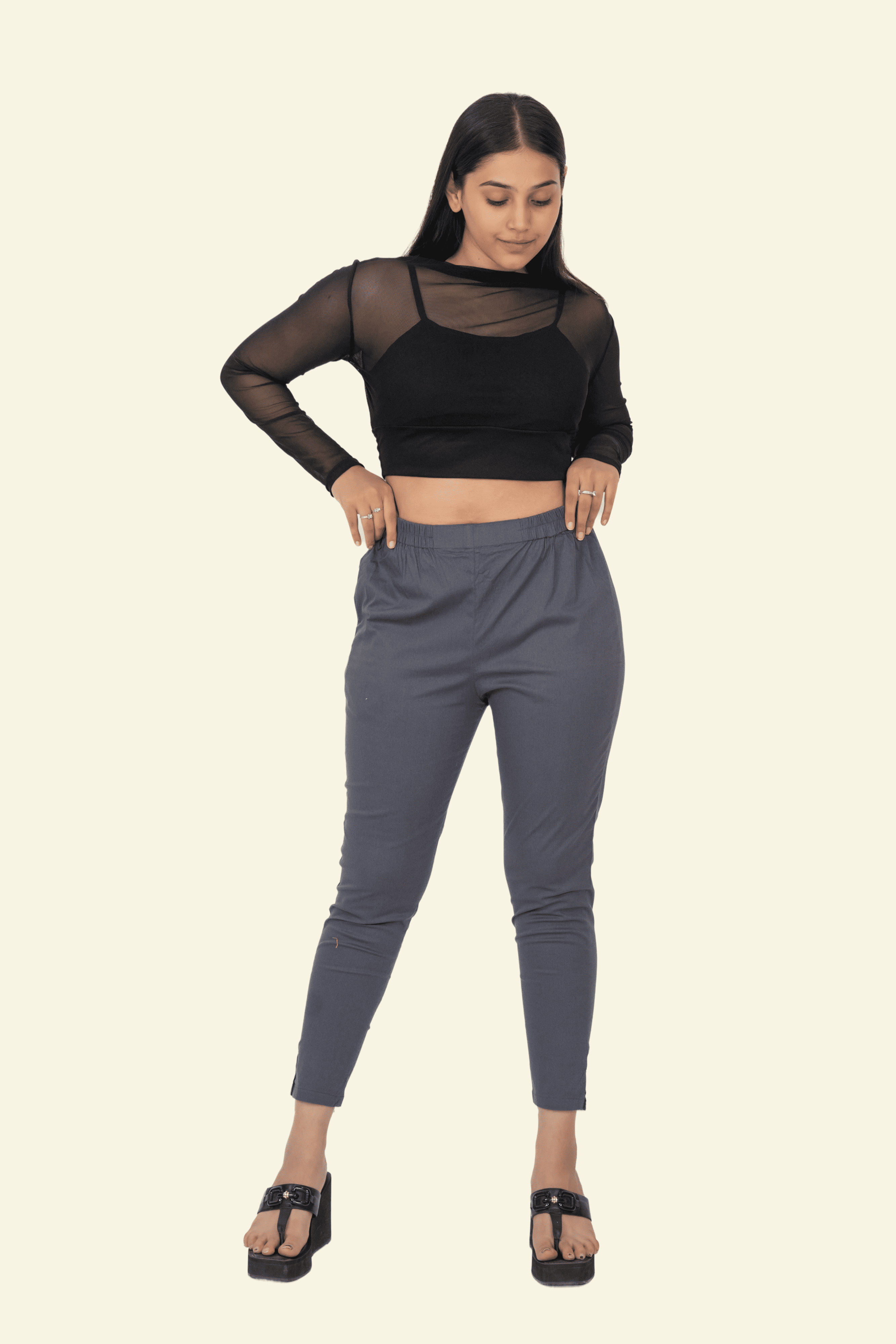 Dark Grey Lycra Stretch Pants