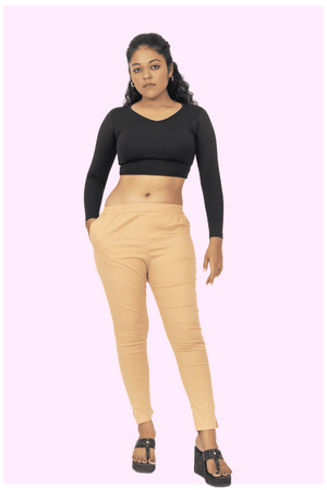 Beige Lycra Stretch Pants