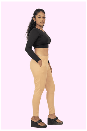 Beige Lycra Stretch Pants