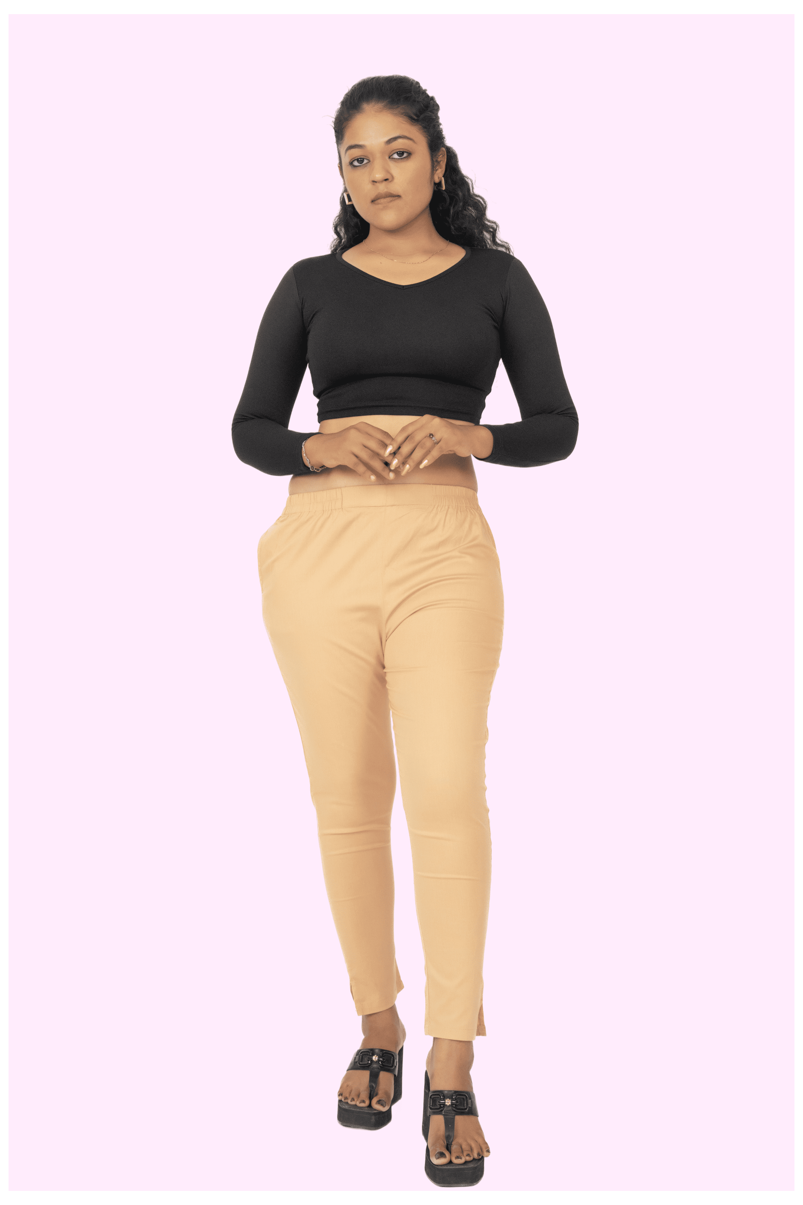 Beige Lycra Stretch Pants