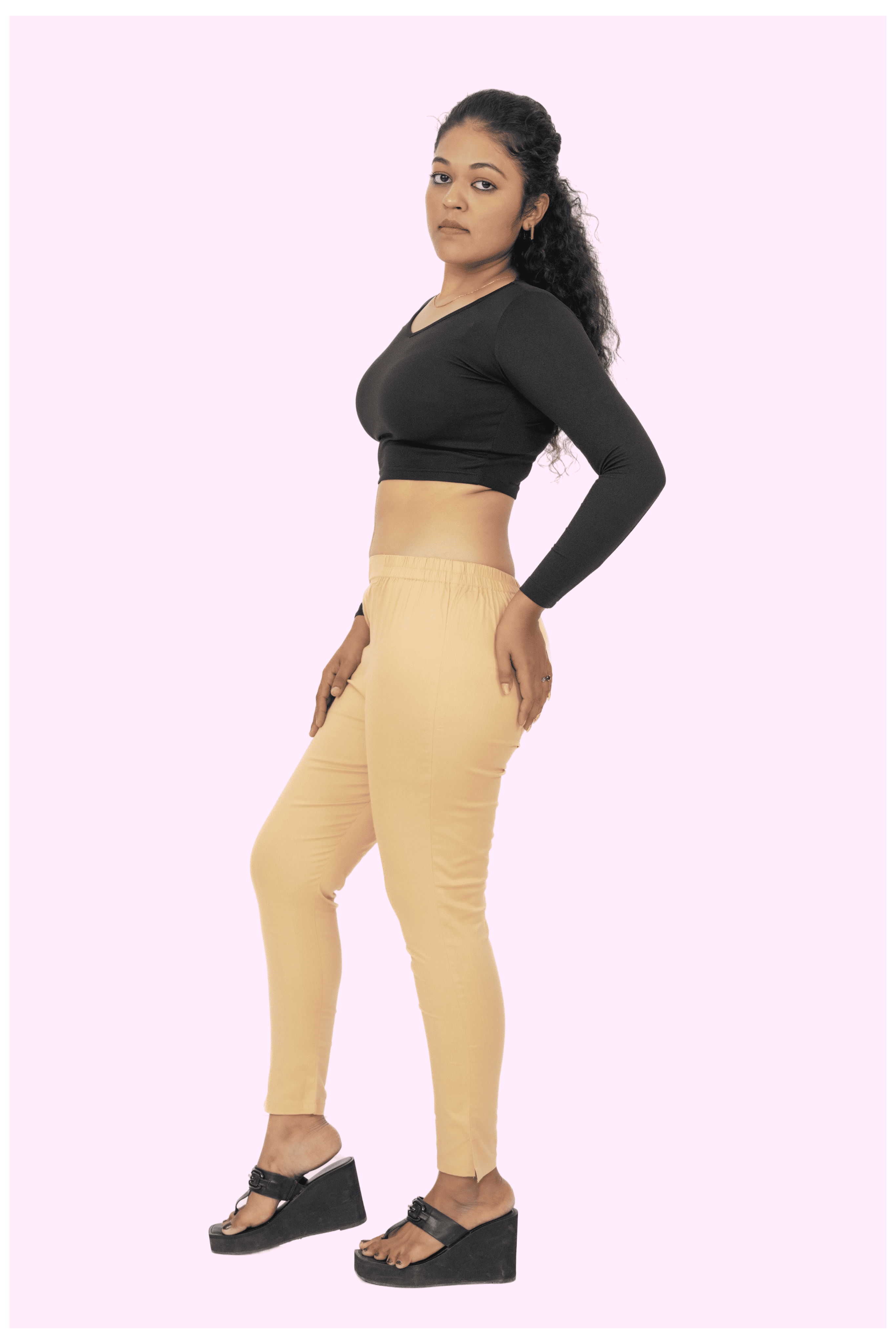 Beige Lycra Stretch Pants