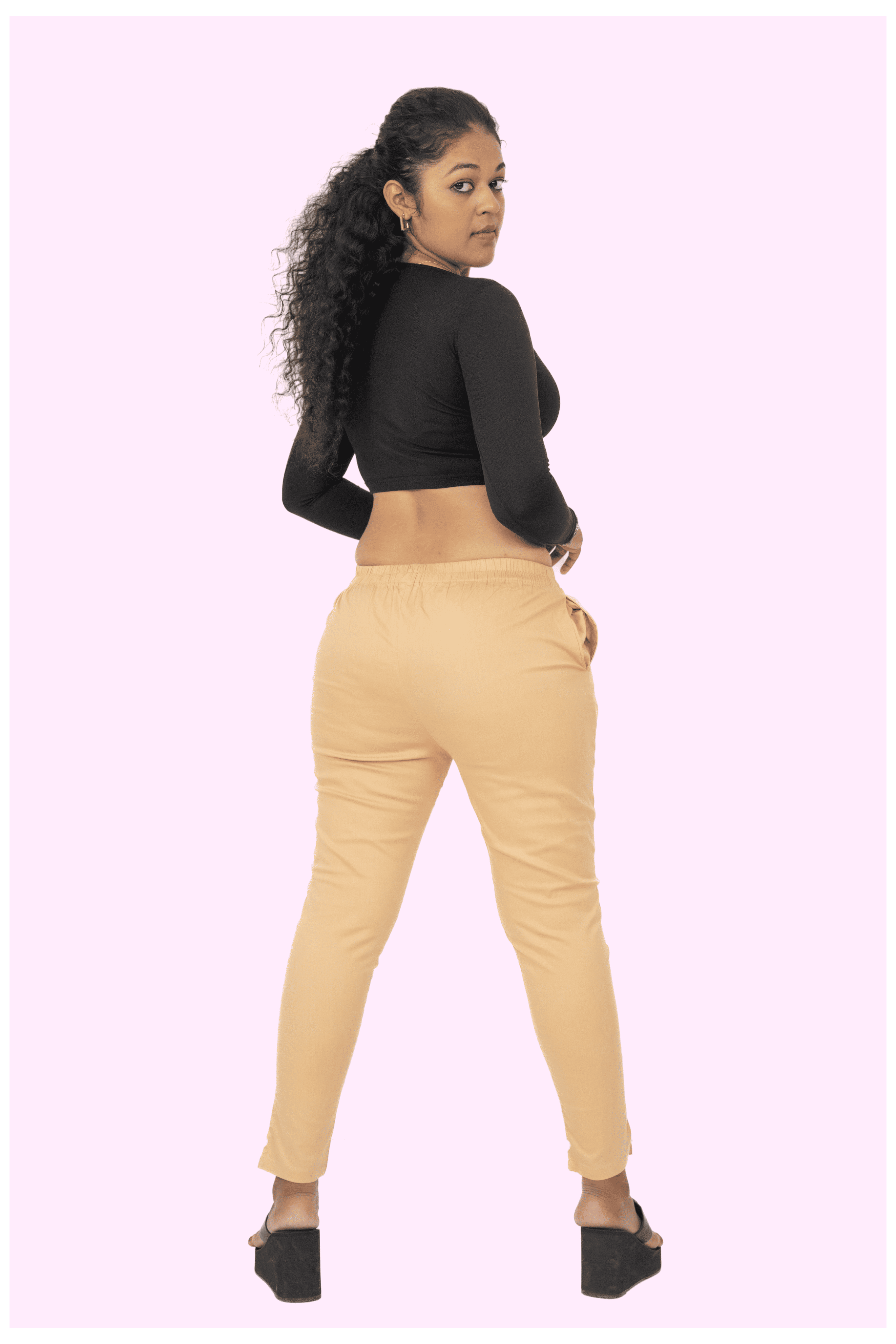 Beige Lycra Stretch Pants