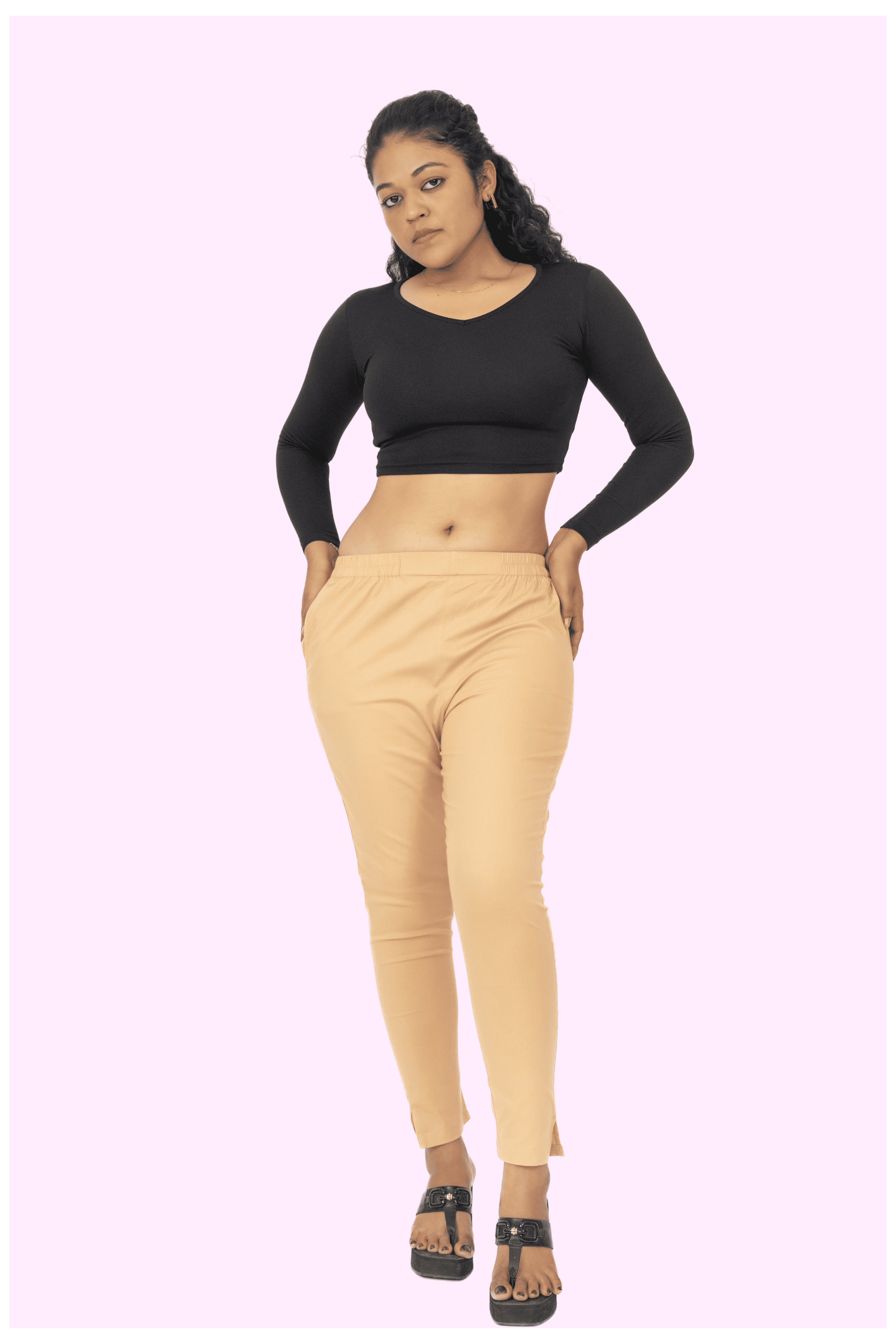 Beige Lycra Stretch Pants