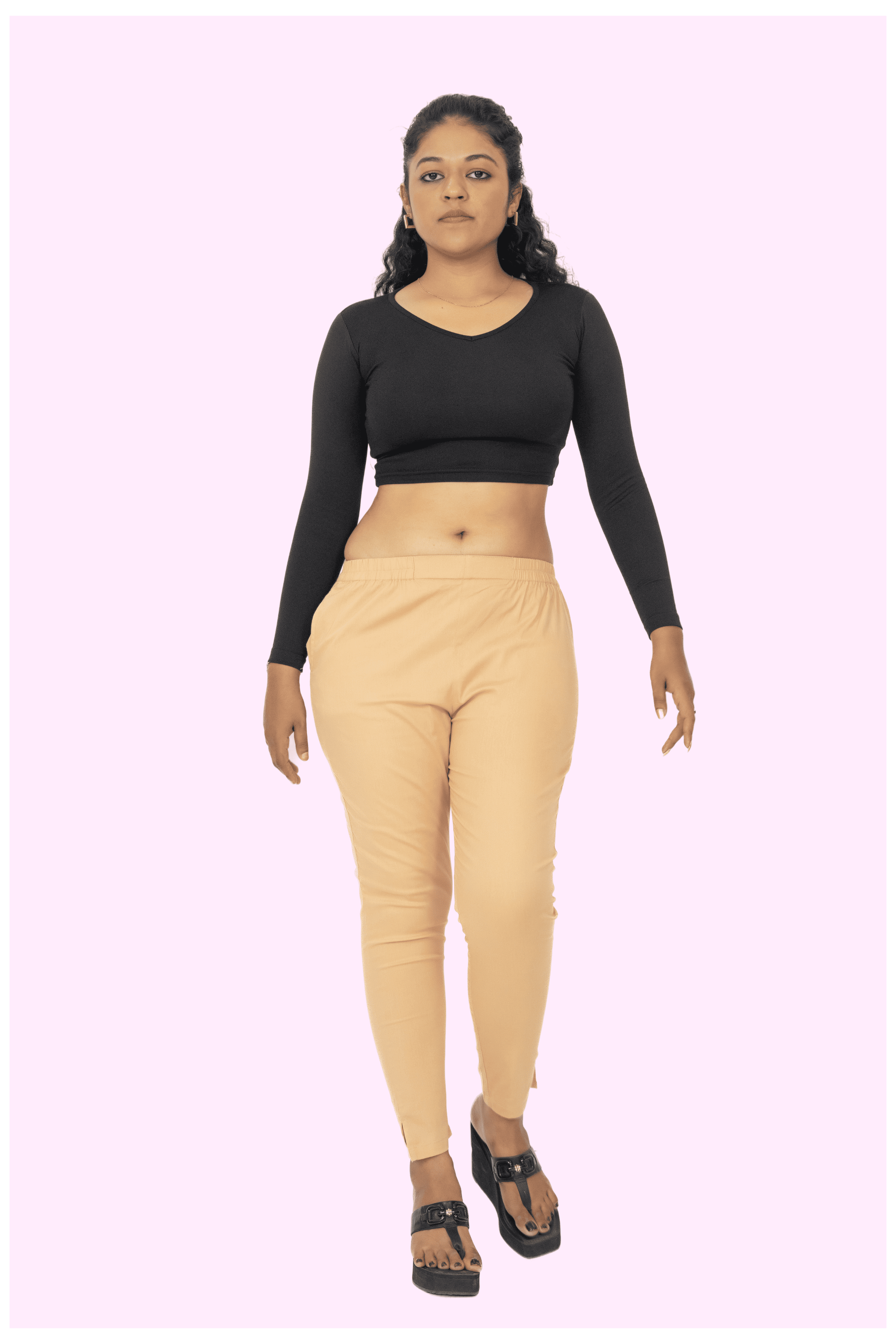 Beige Lycra Stretch Pants