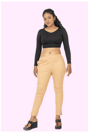 Beige Lycra Stretch Pants