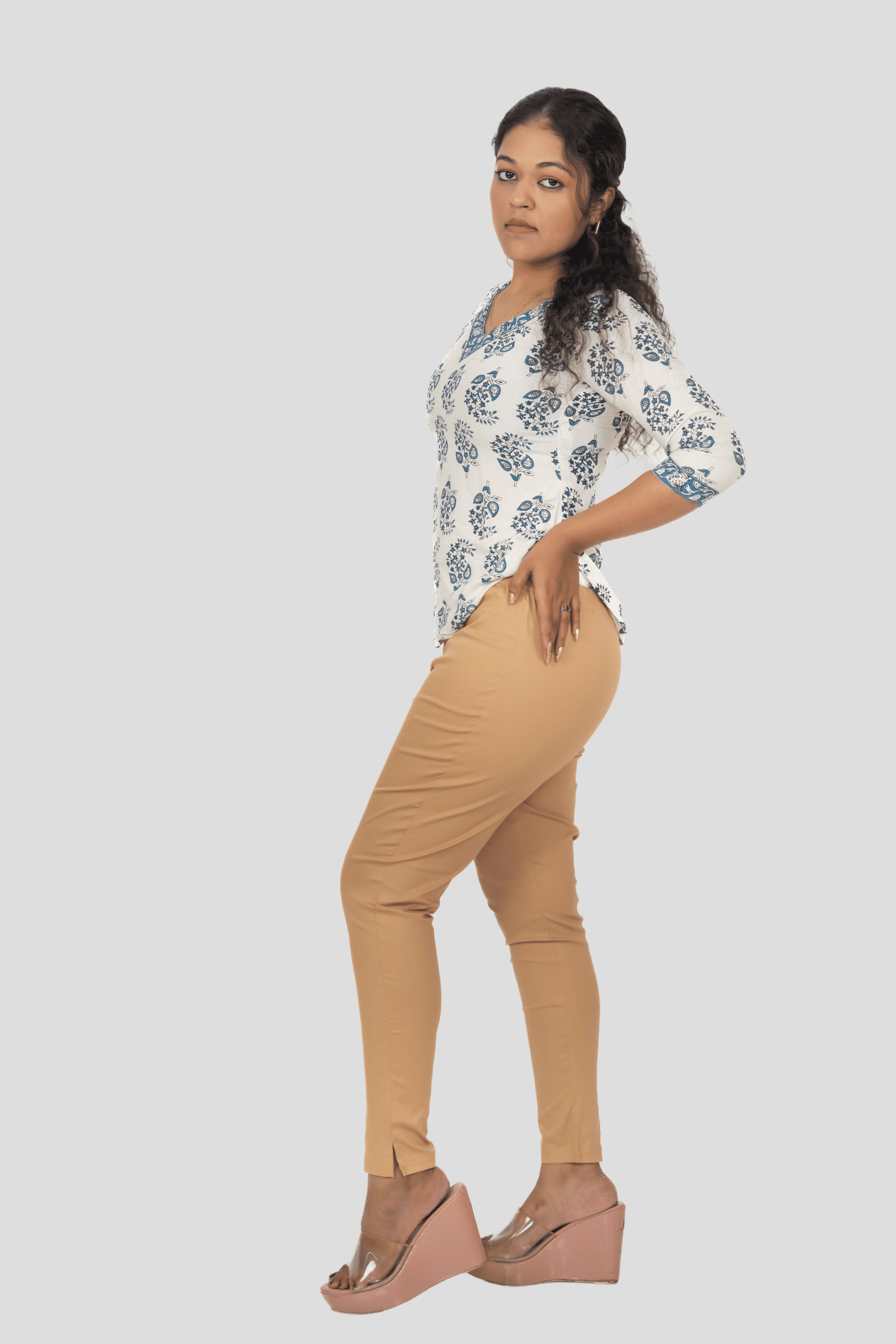 Dark Beige Lycra Stretch Pants