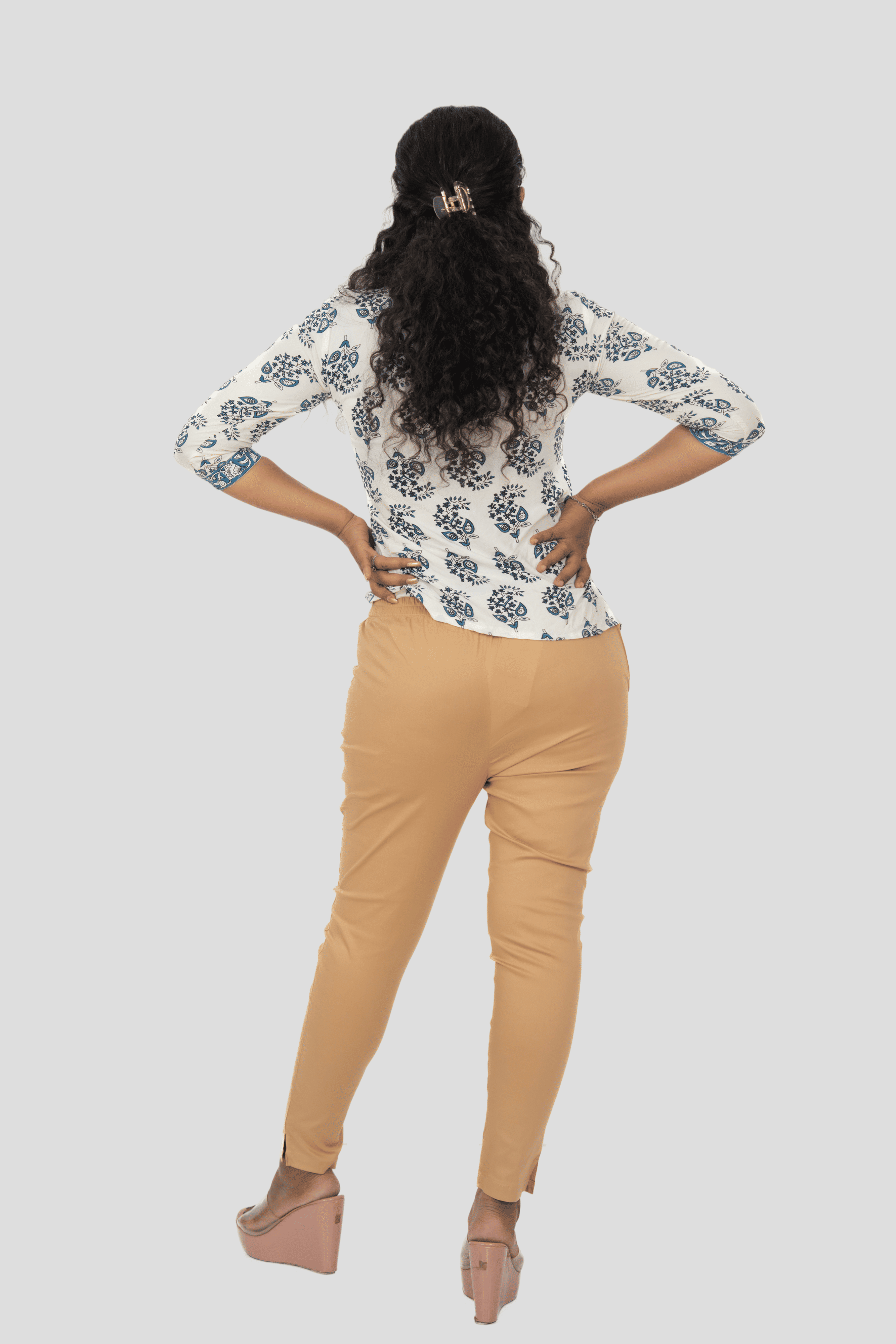 Dark Beige Lycra Stretch Pants