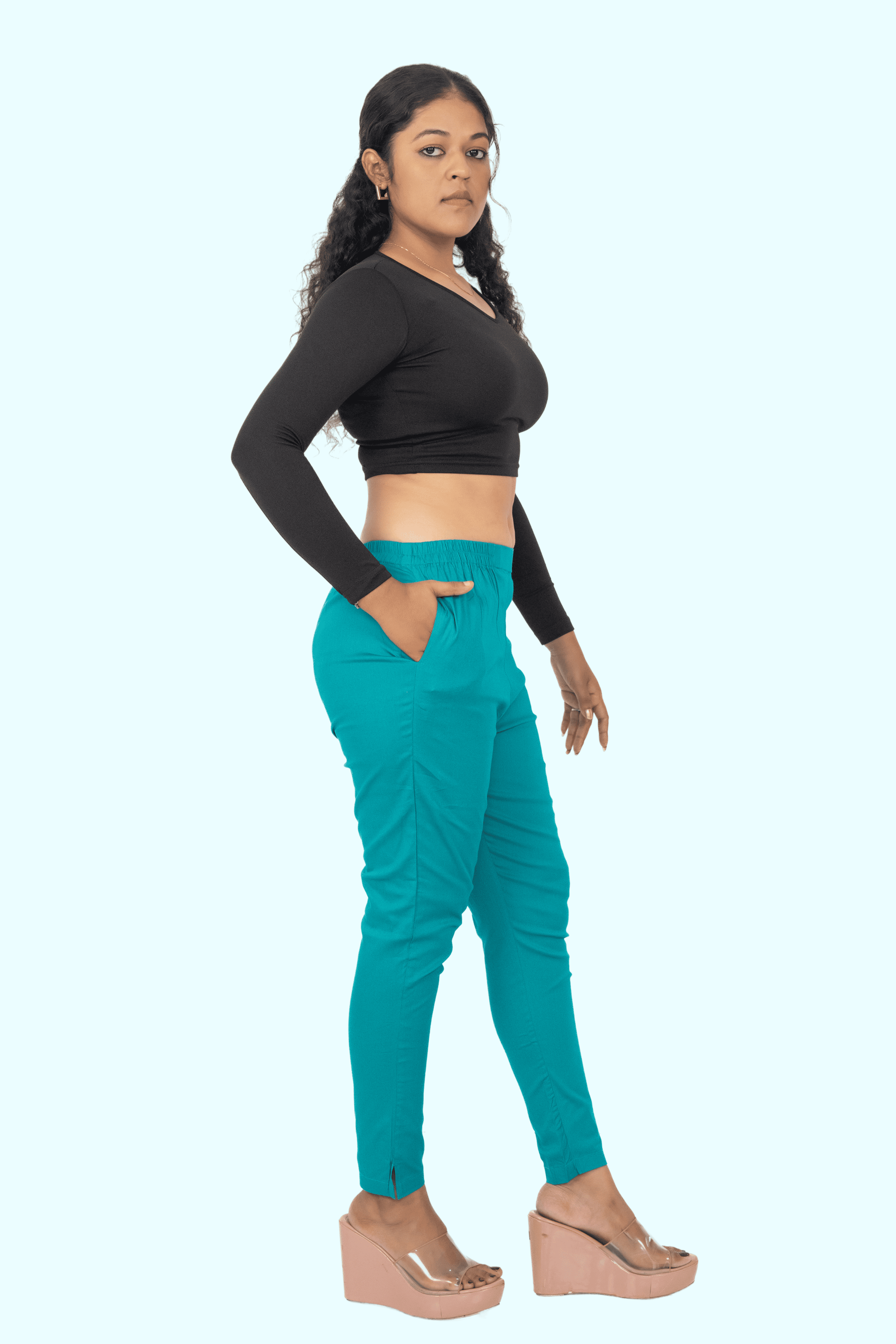 Sea Green Lycra Stretch Pants