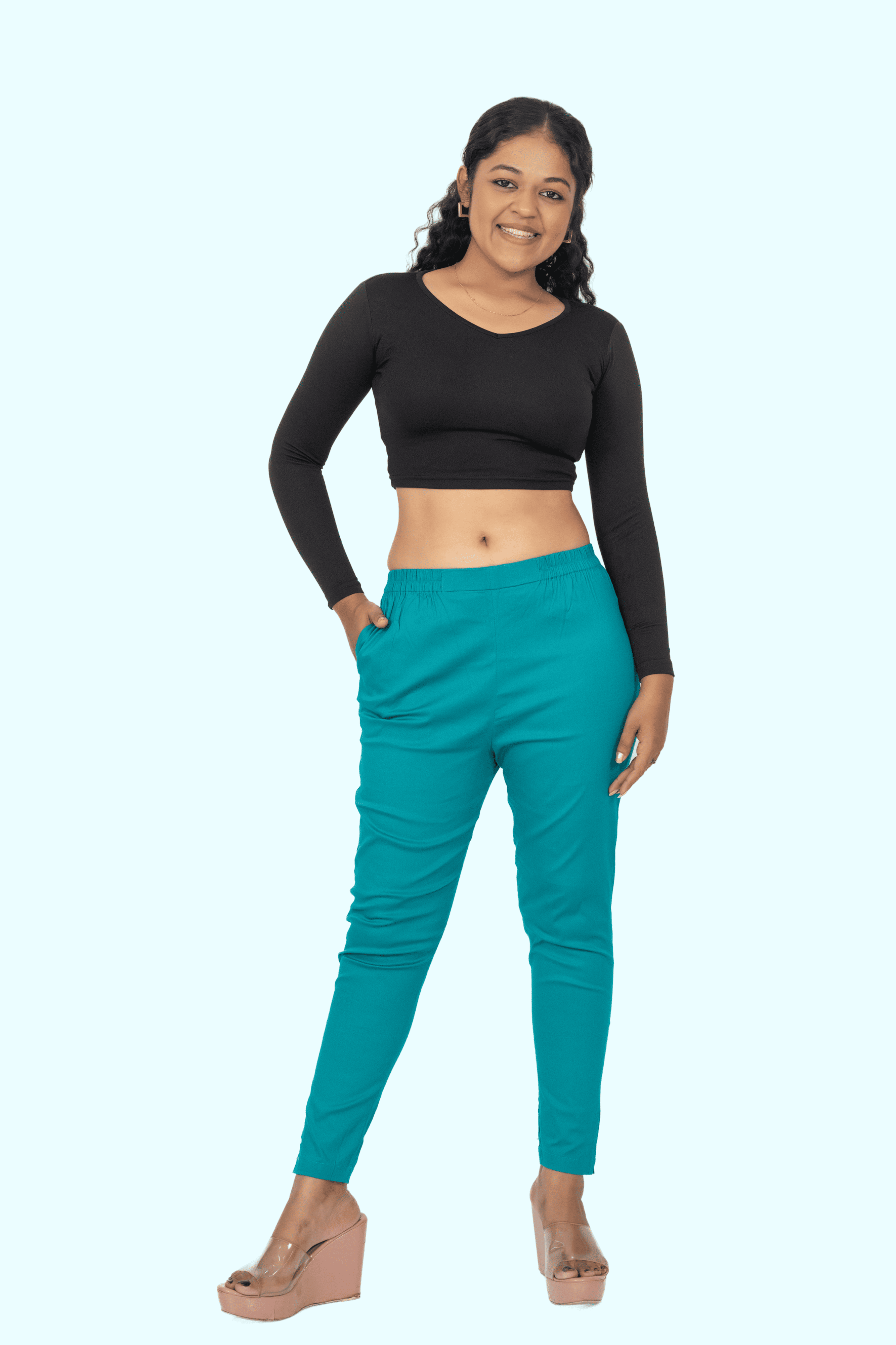 Sea Green Lycra Stretch Pants