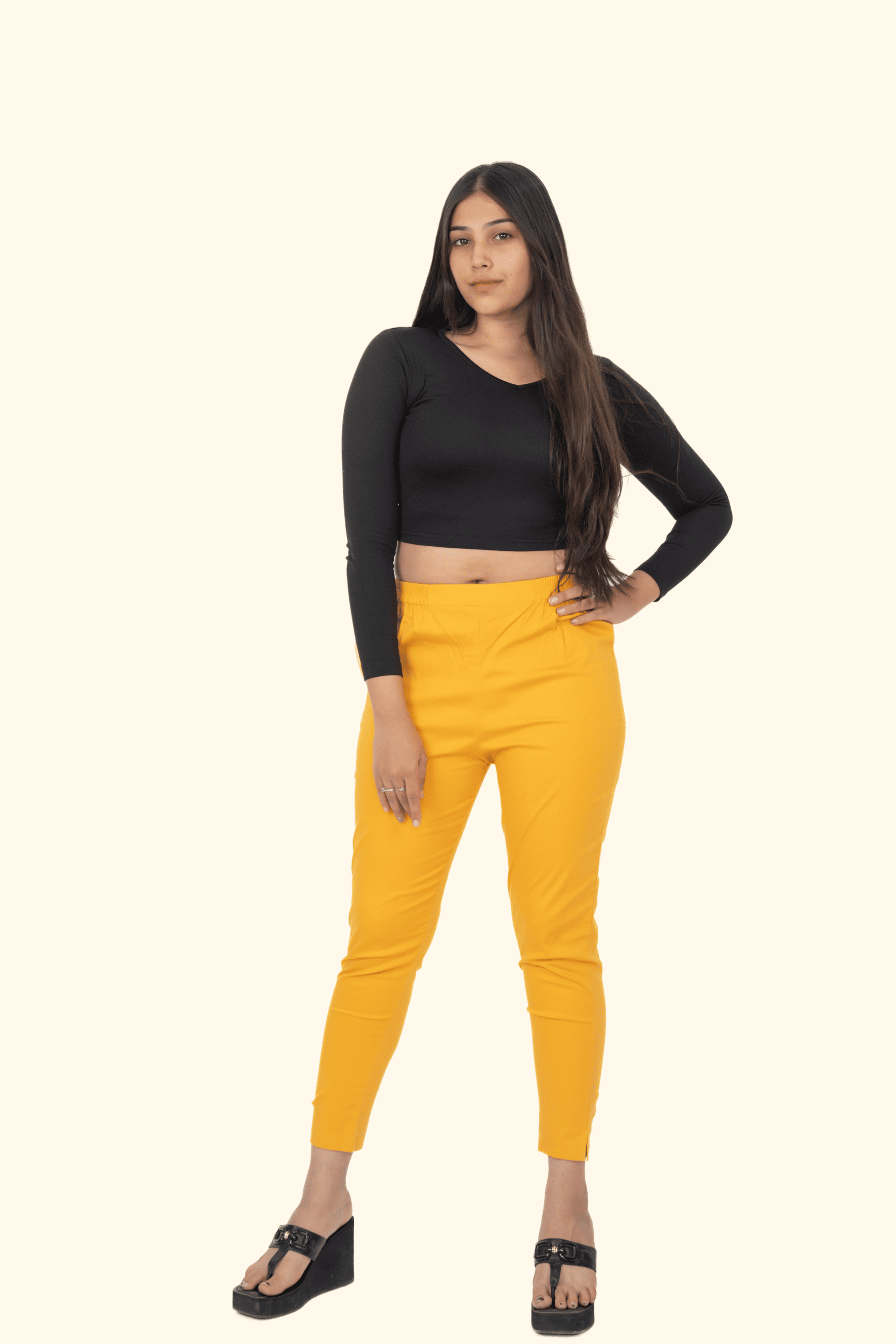 Light Mustard Lycra Stretch Pants