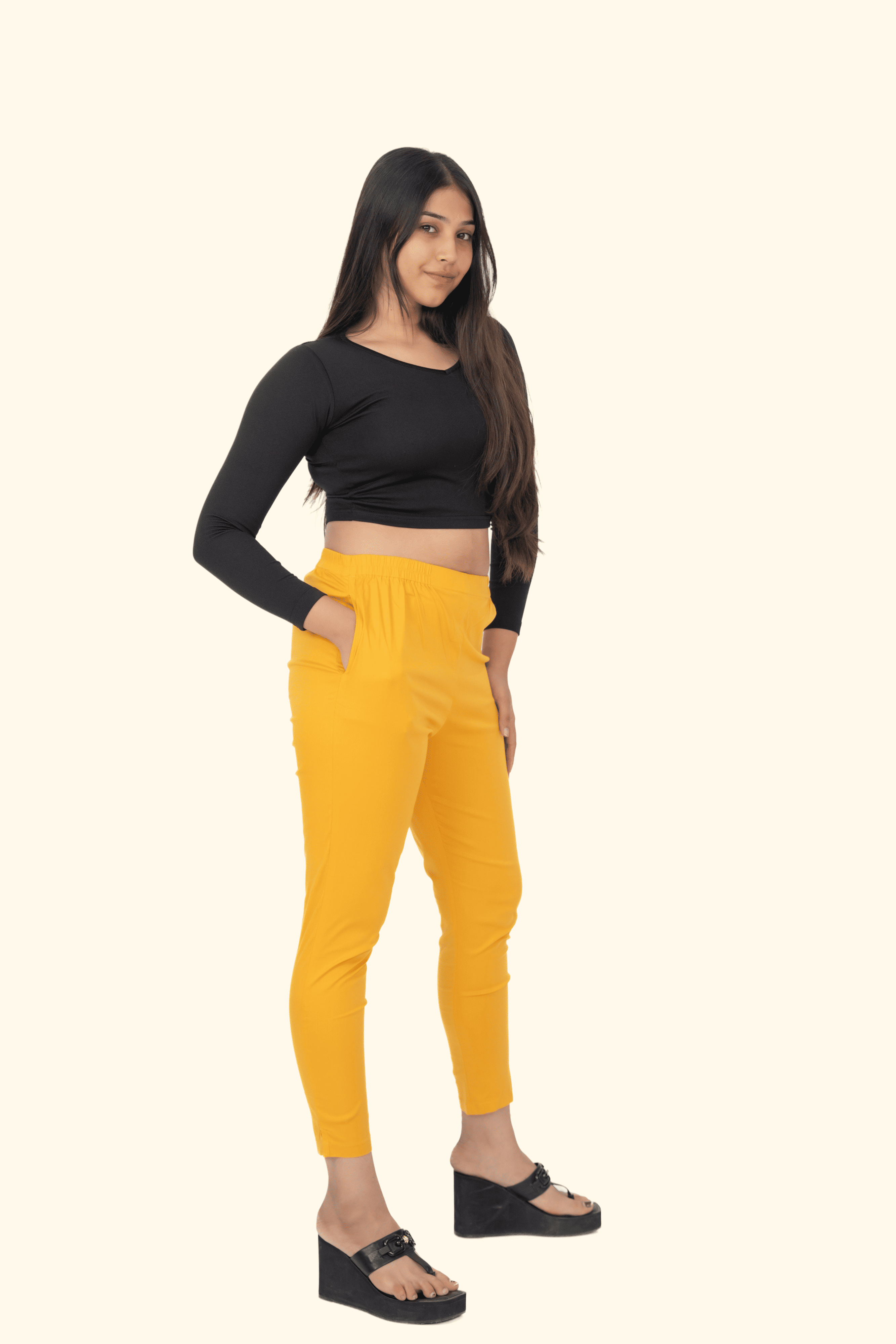Light Mustard Lycra Stretch Pants