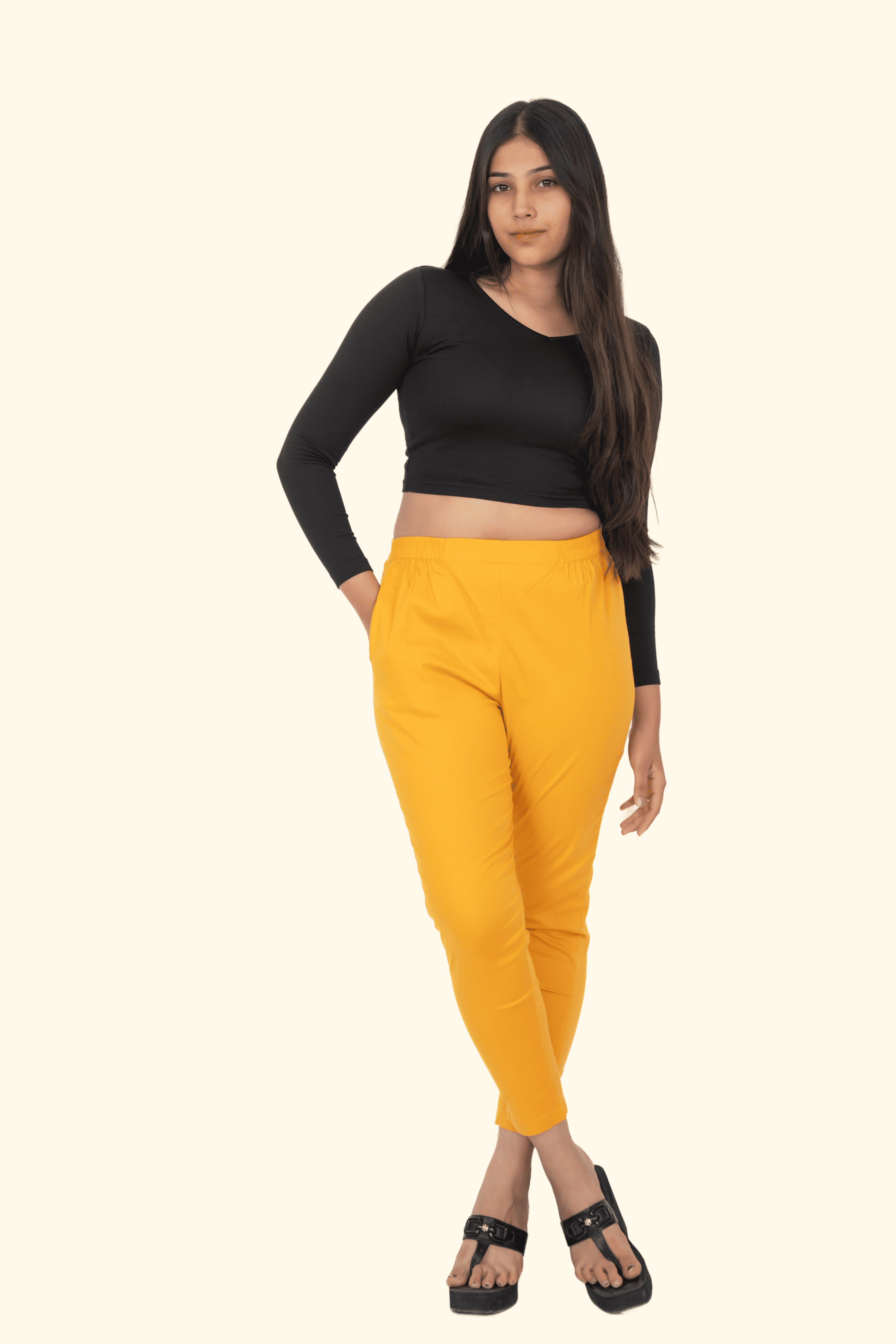 Light Mustard Lycra Stretch Pants
