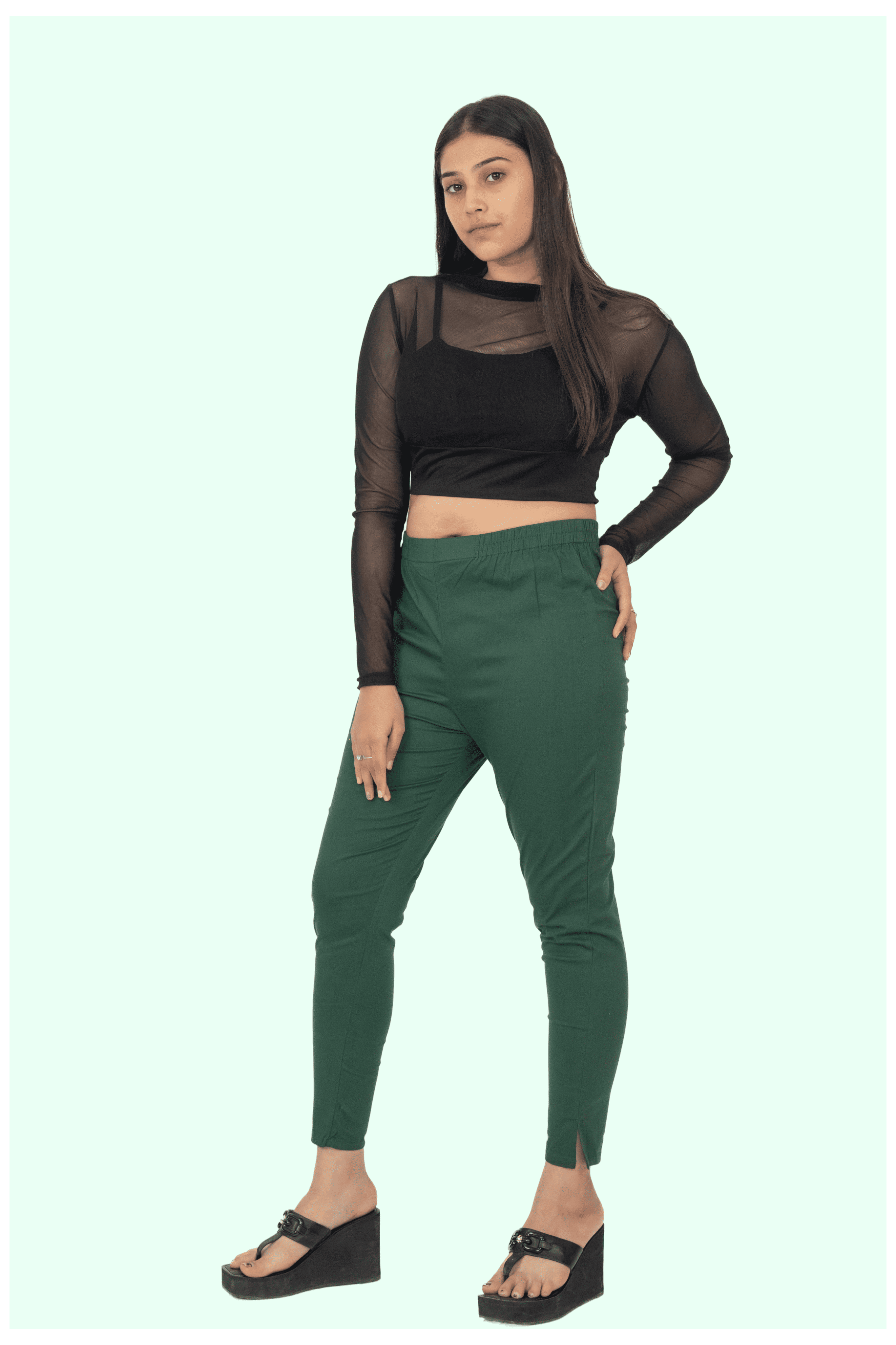 Bottle Green Lycra Stretch Pants