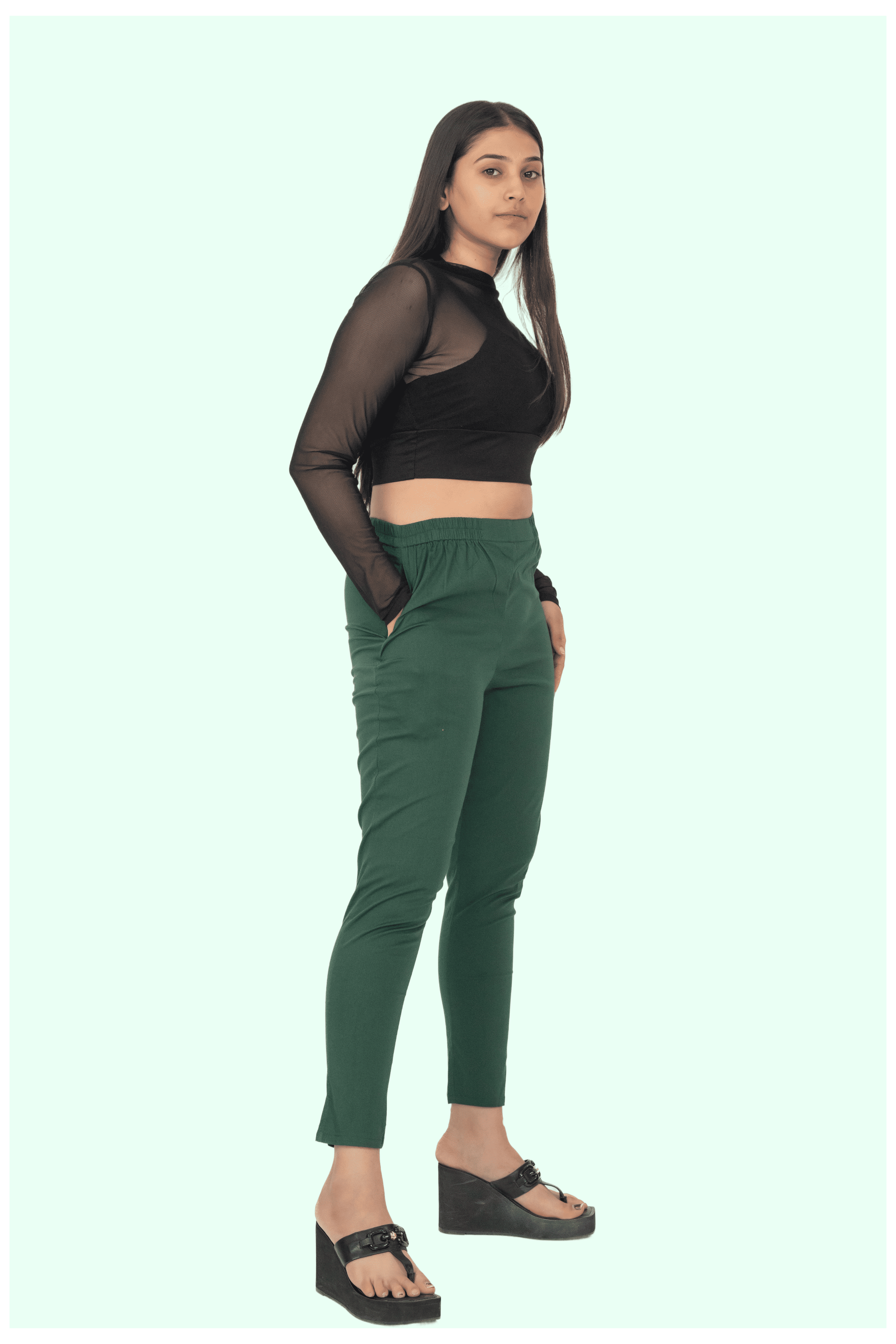 Bottle Green Lycra Stretch Pants