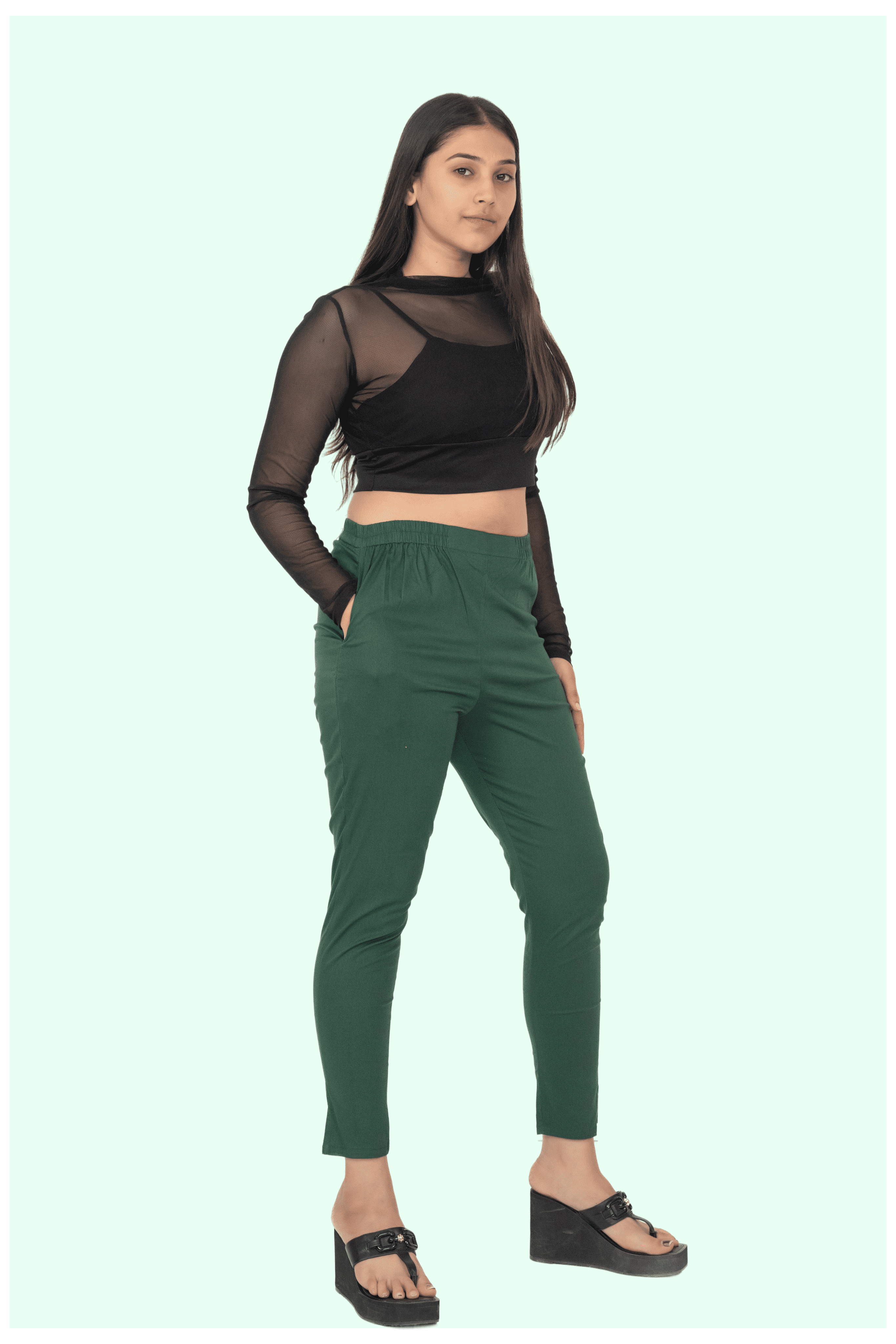 Bottle Green Lycra Stretch Pants