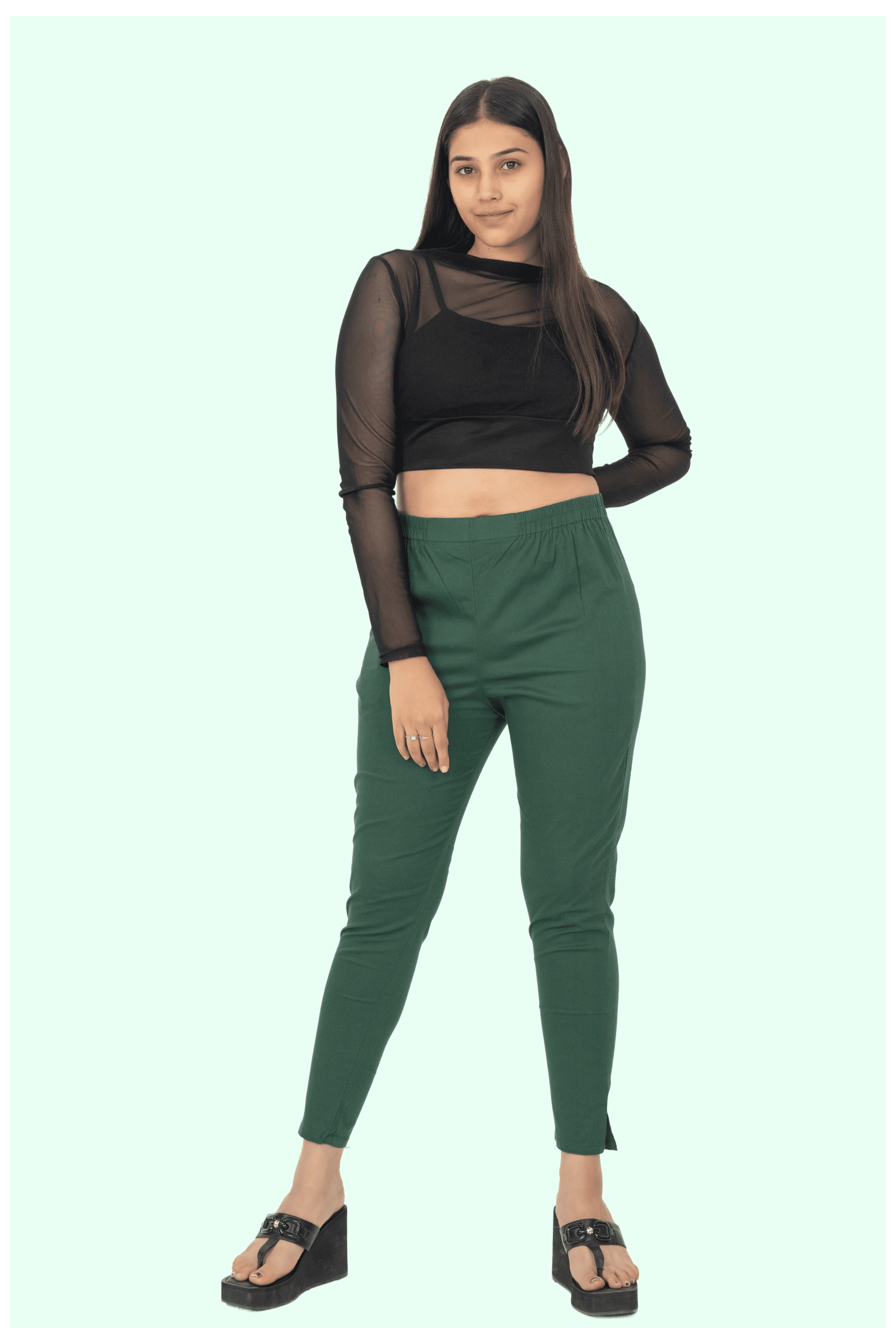 Bottle Green Lycra Stretch Pants