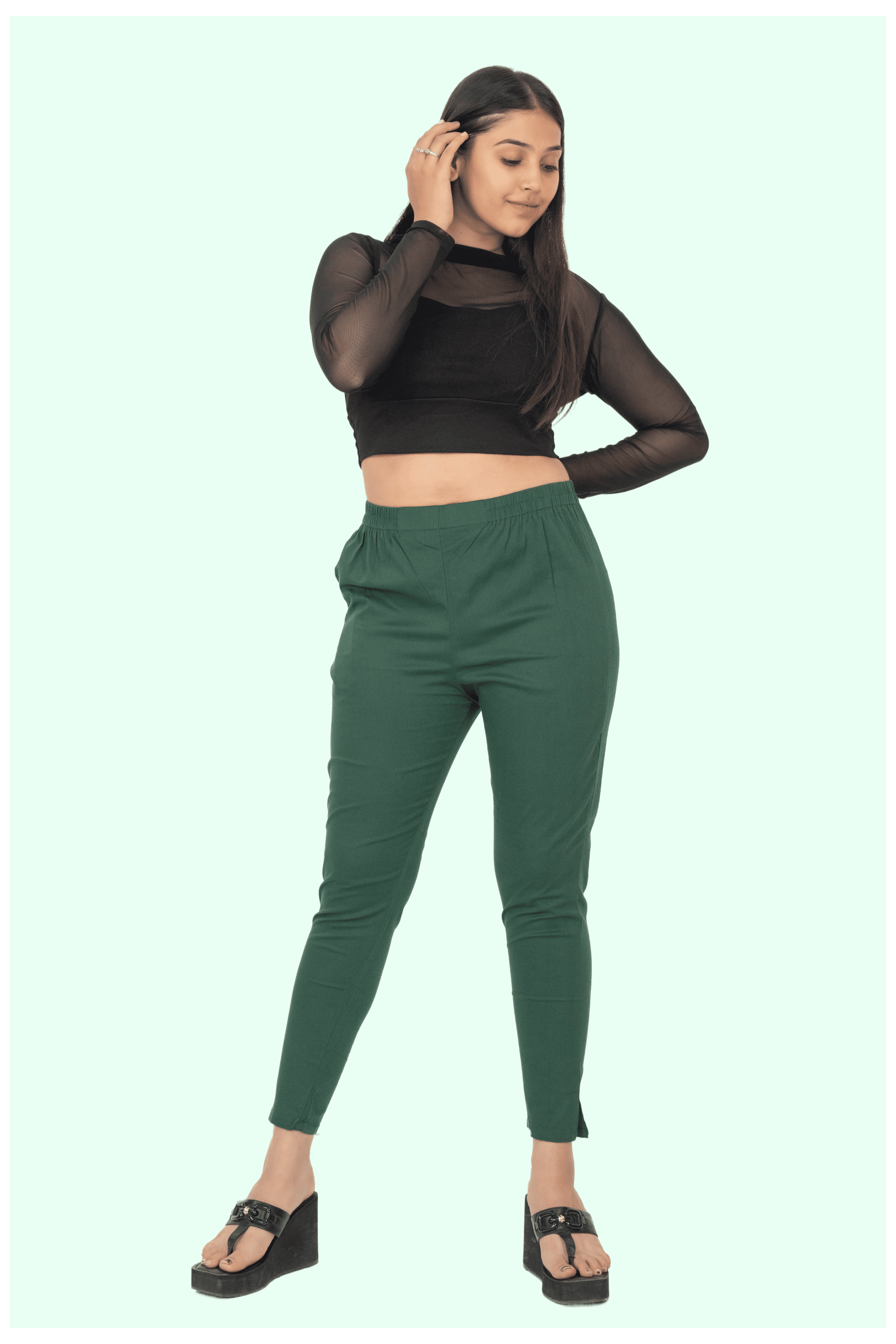 Bottle Green Lycra Stretch Pants