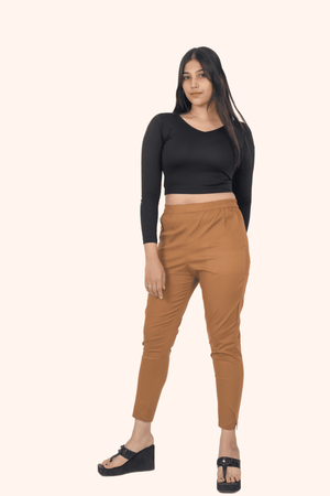 Dark Khakhi Lycra Stretch Pants