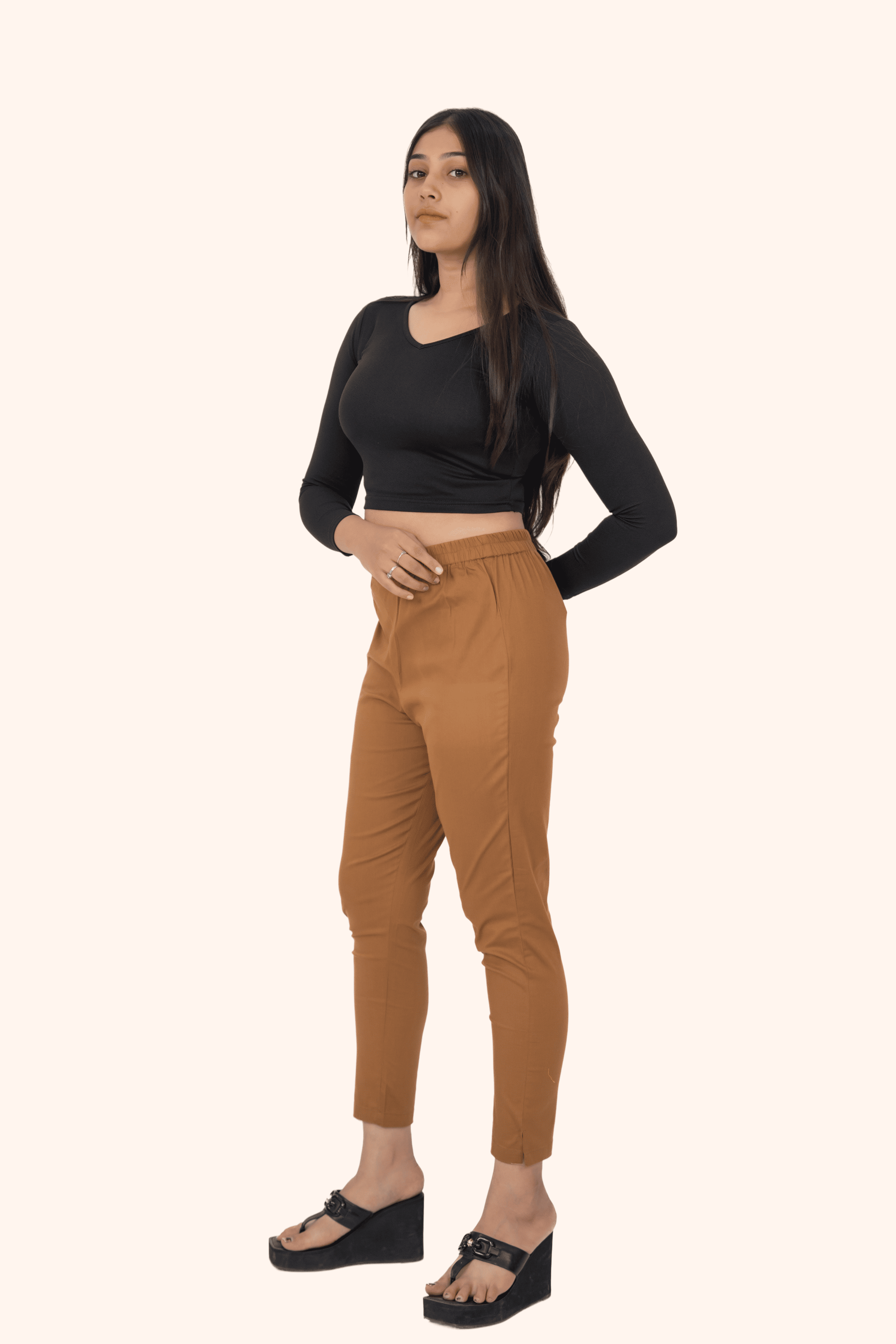 Dark Khakhi Lycra Stretch Pants
