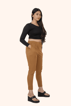 Dark Khakhi Lycra Stretch Pants