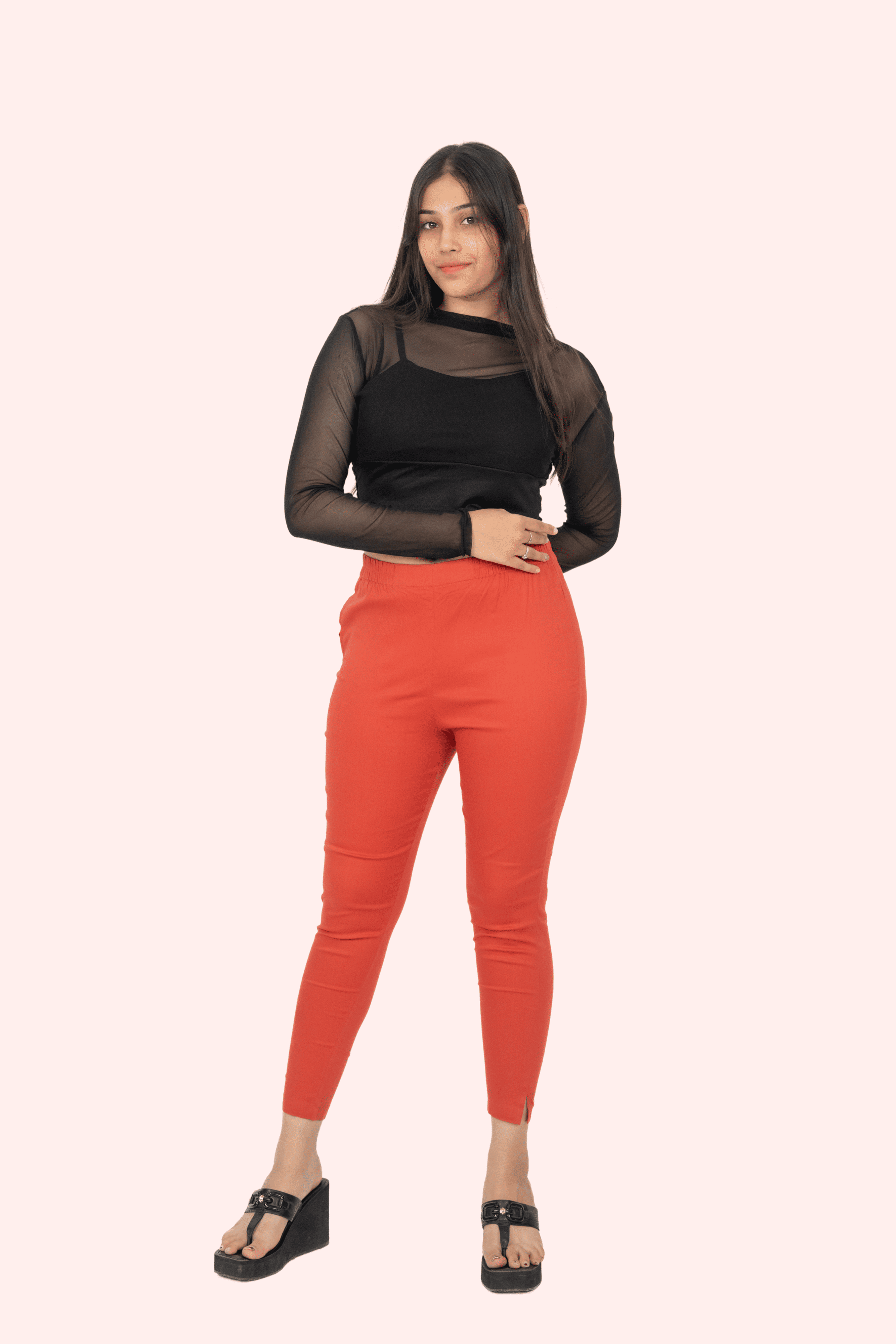 Coral Lycra Stretch Pants