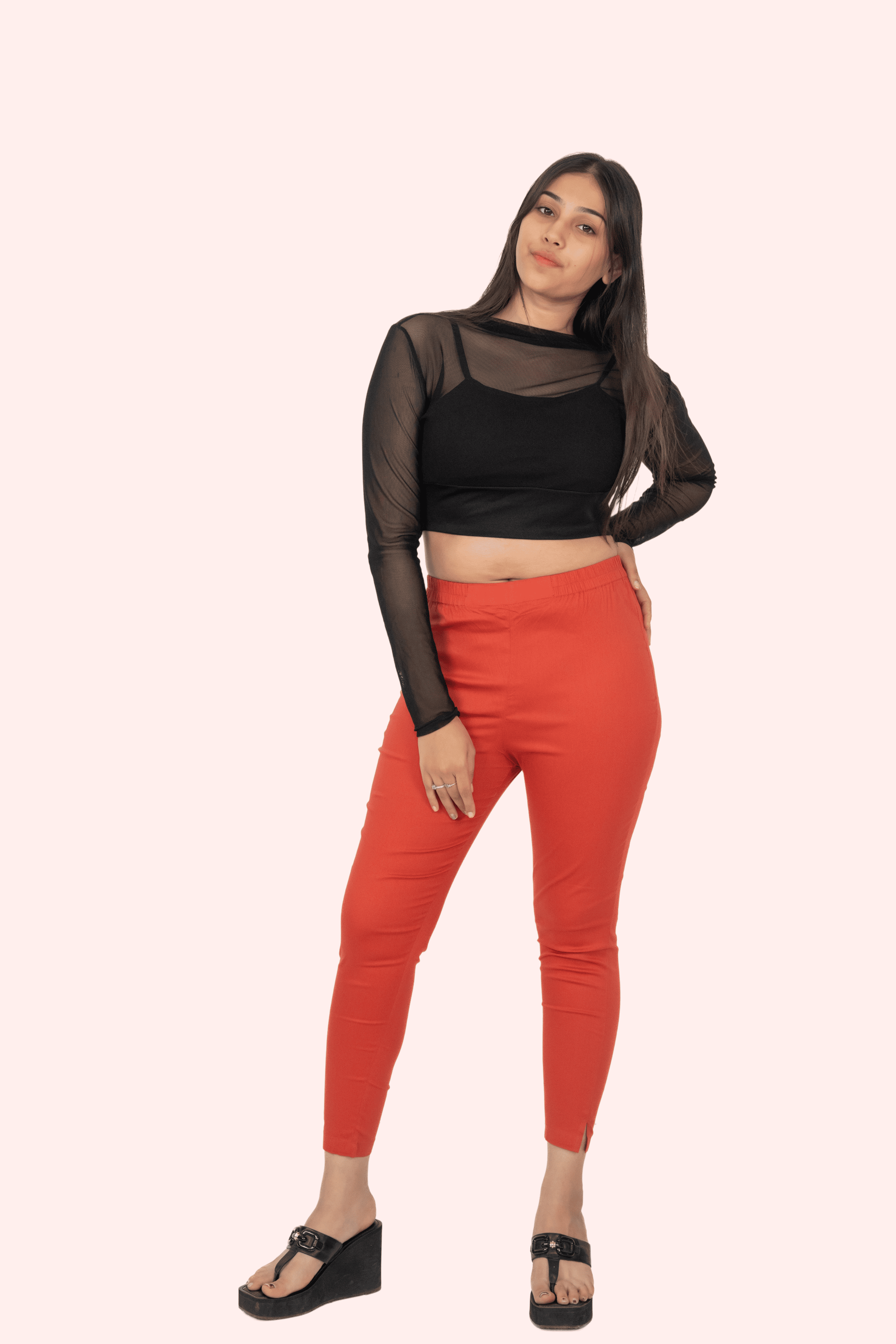 Coral Lycra Stretch Pants