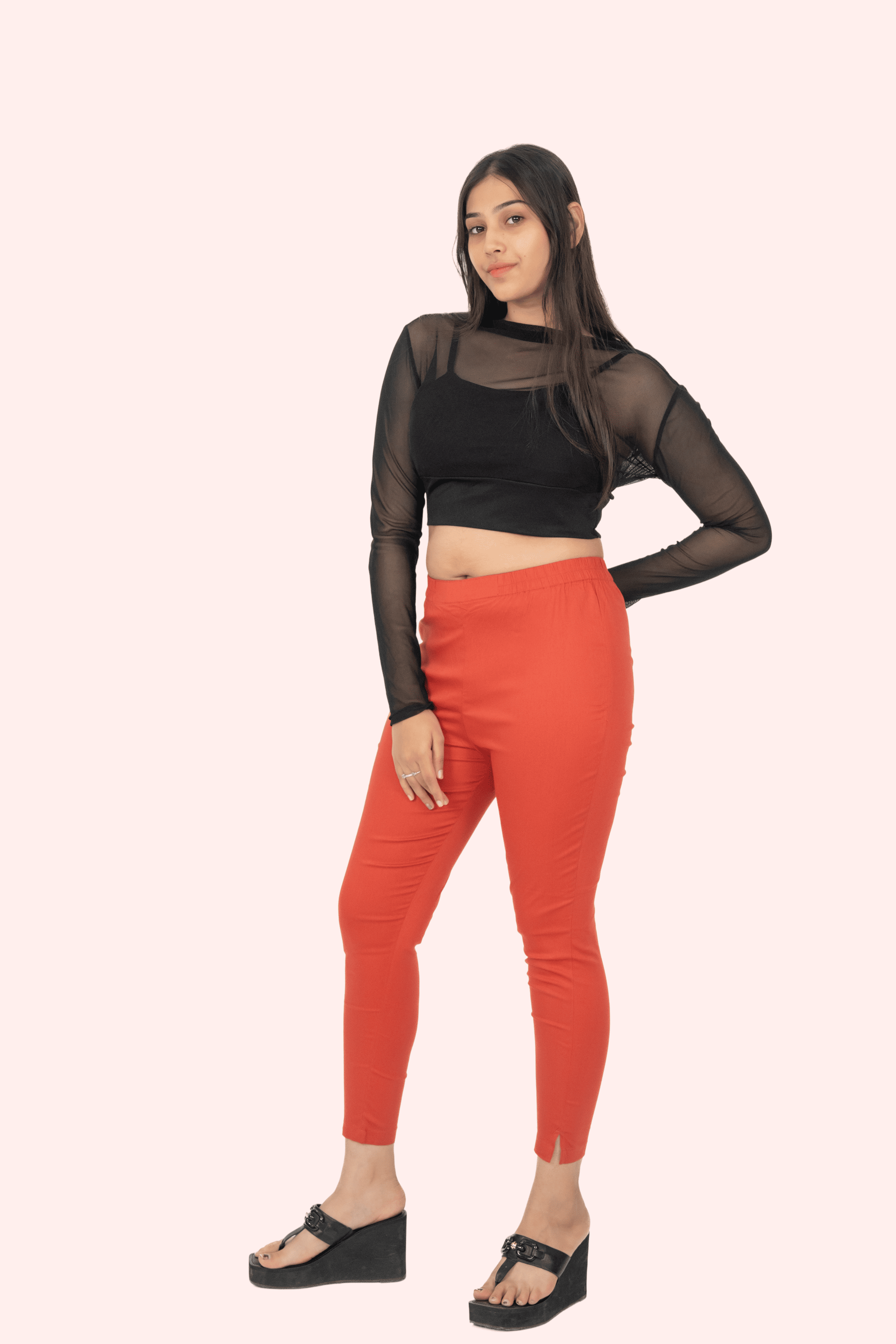 Coral Lycra Stretch Pants