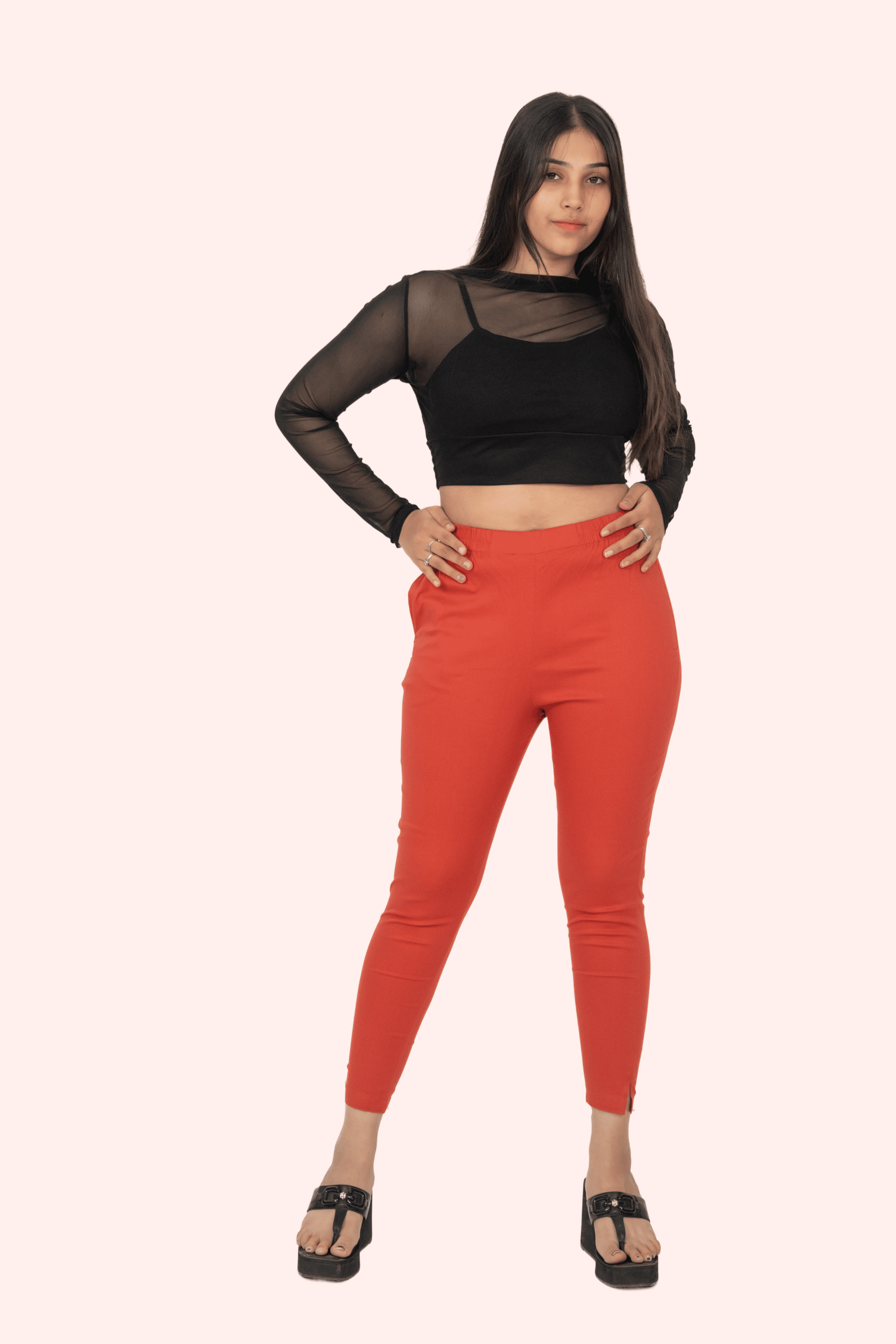 Coral Lycra Stretch Pants