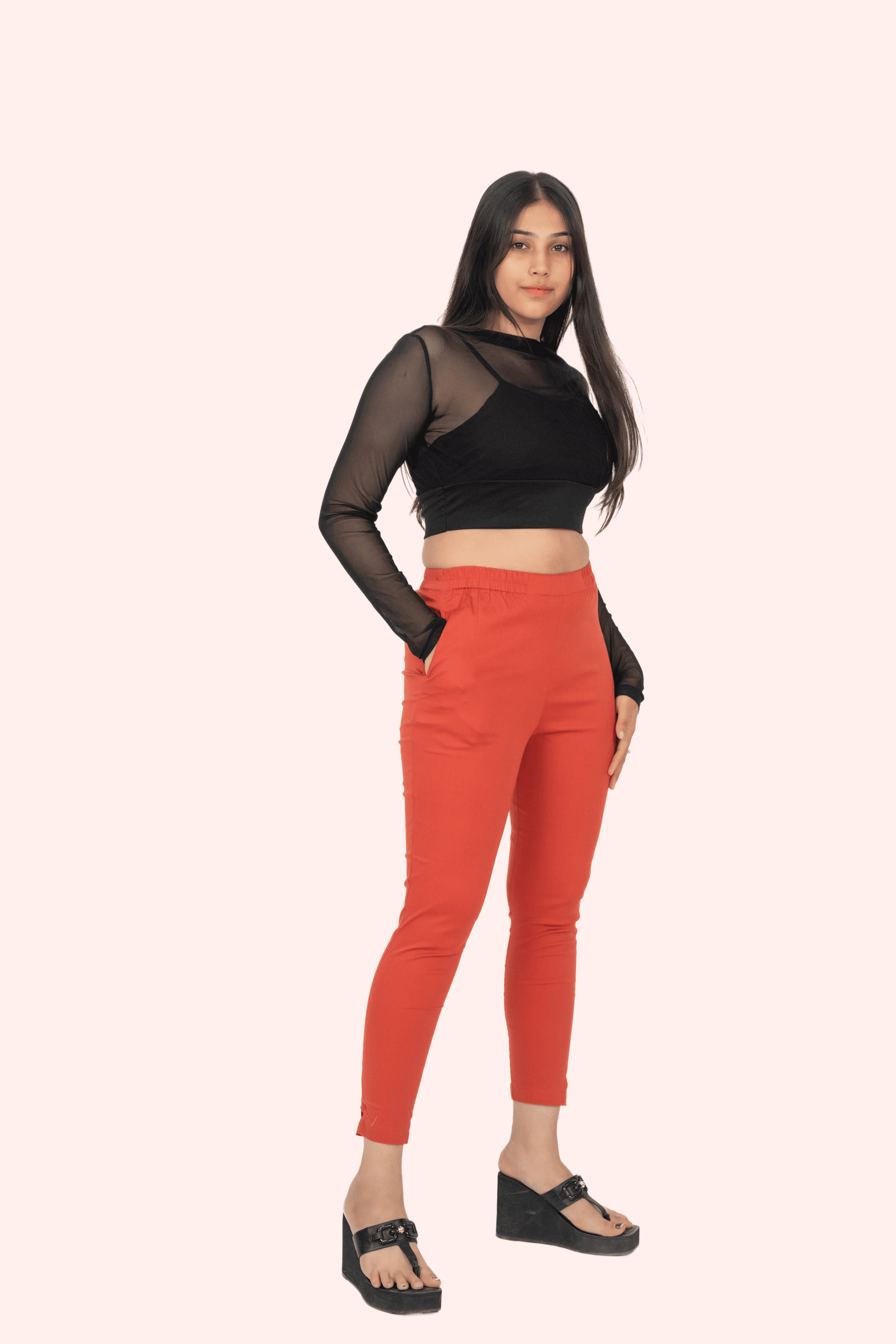 Coral Lycra Stretch Pants