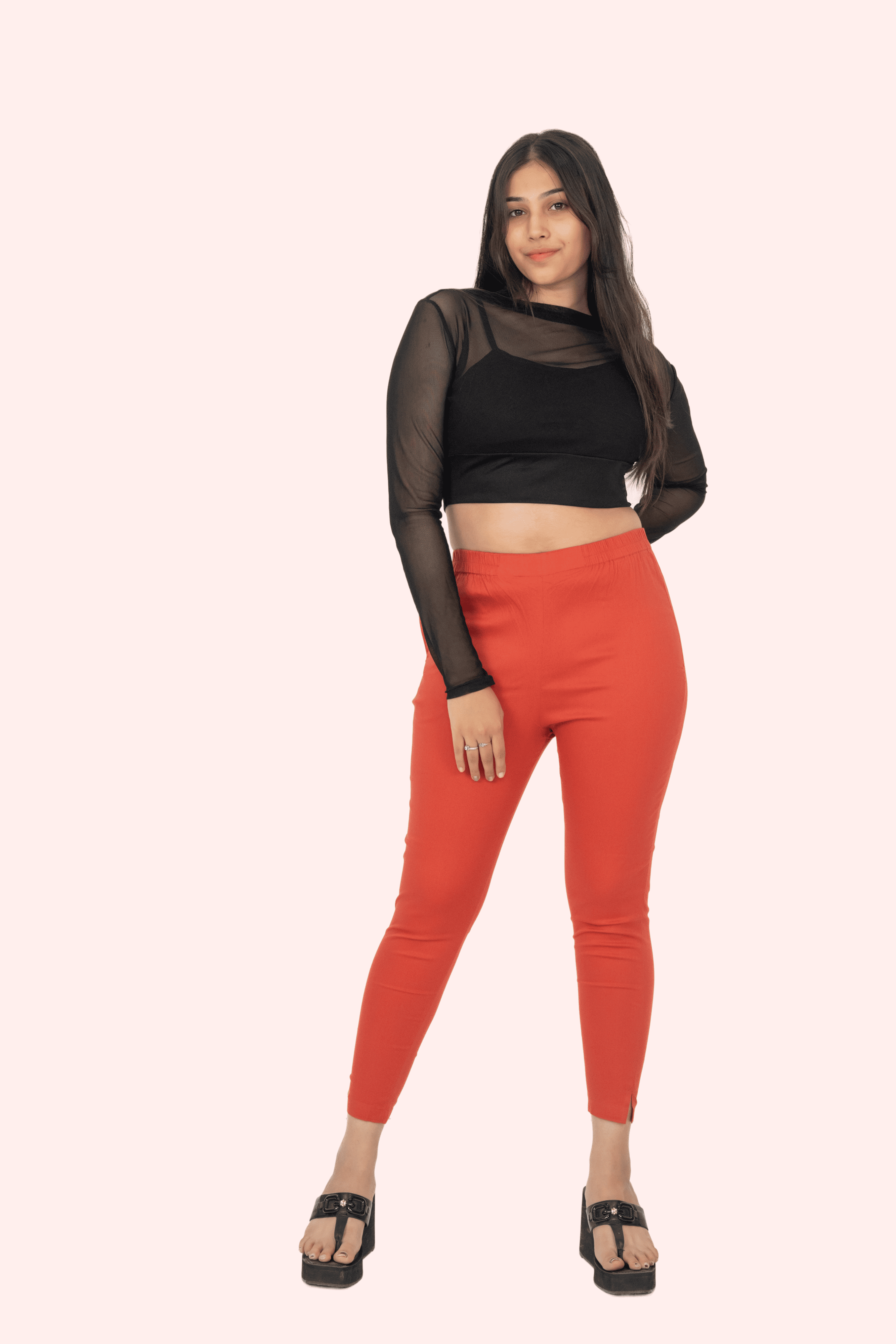 Coral Lycra Stretch Pants