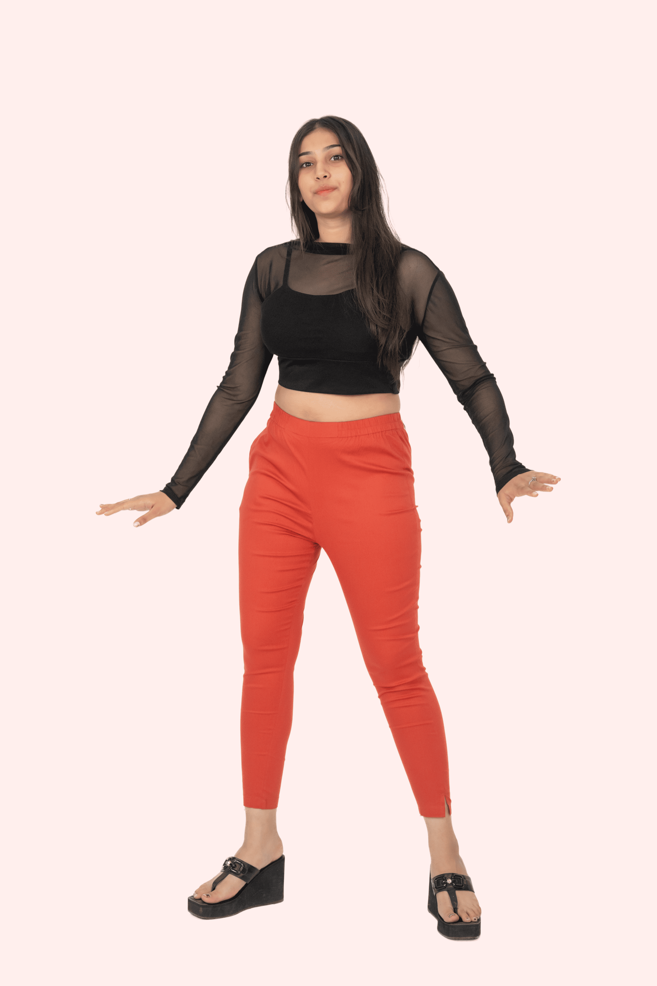 Coral Lycra Stretch Pants