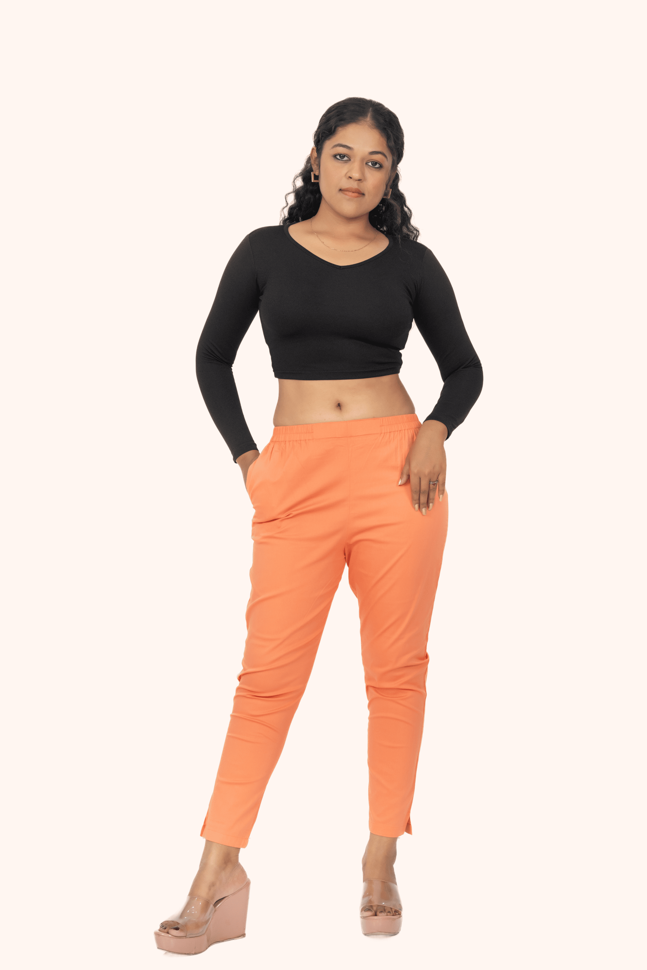 Dark Peach Lycra Stretch Pants