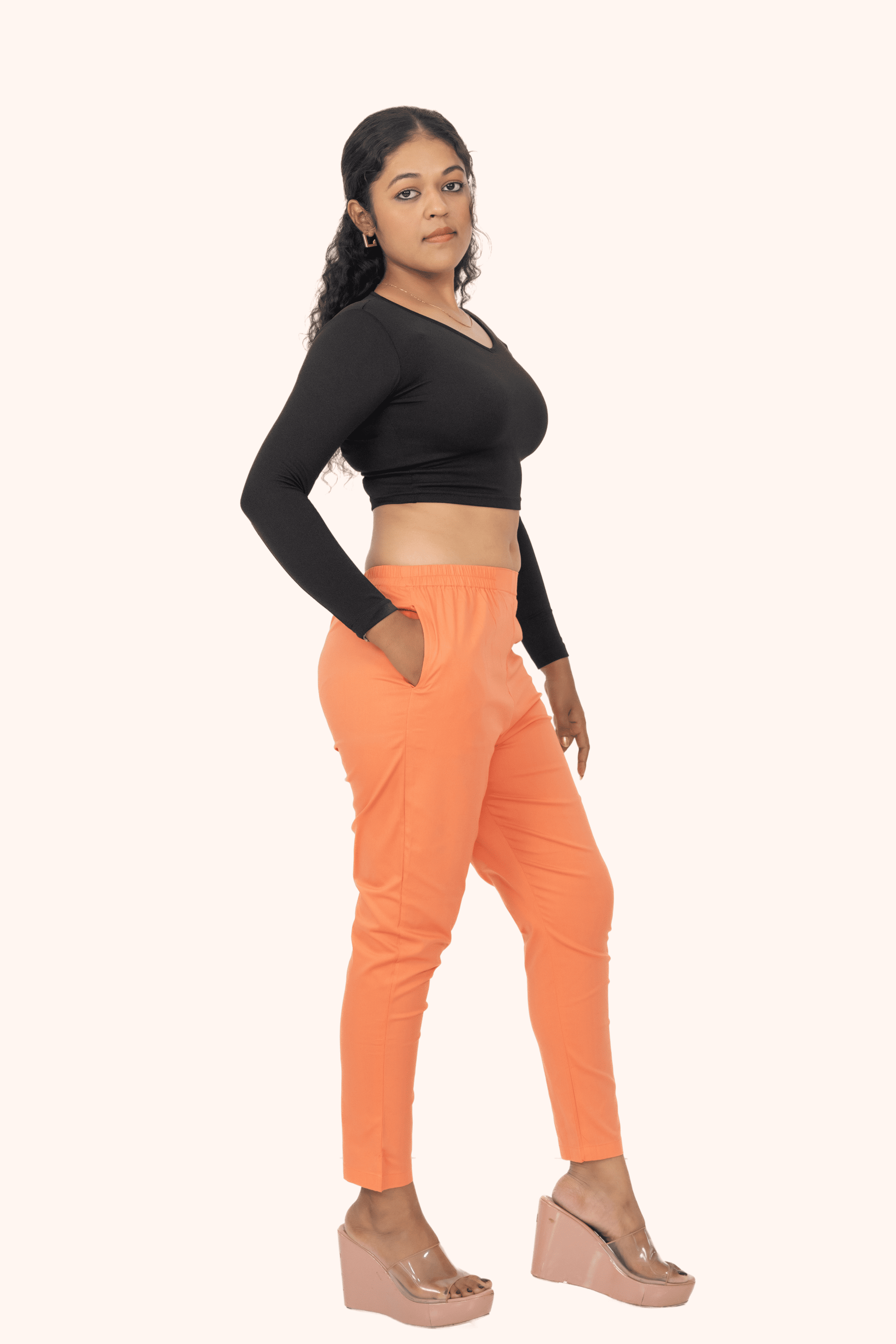 Dark Peach Lycra Stretch Pants