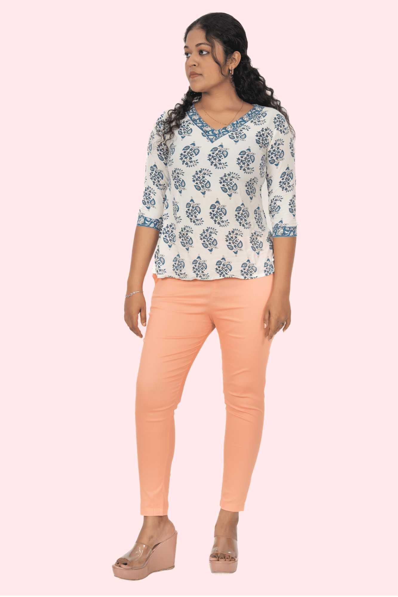 Light Peach Lycra Stretch Pants