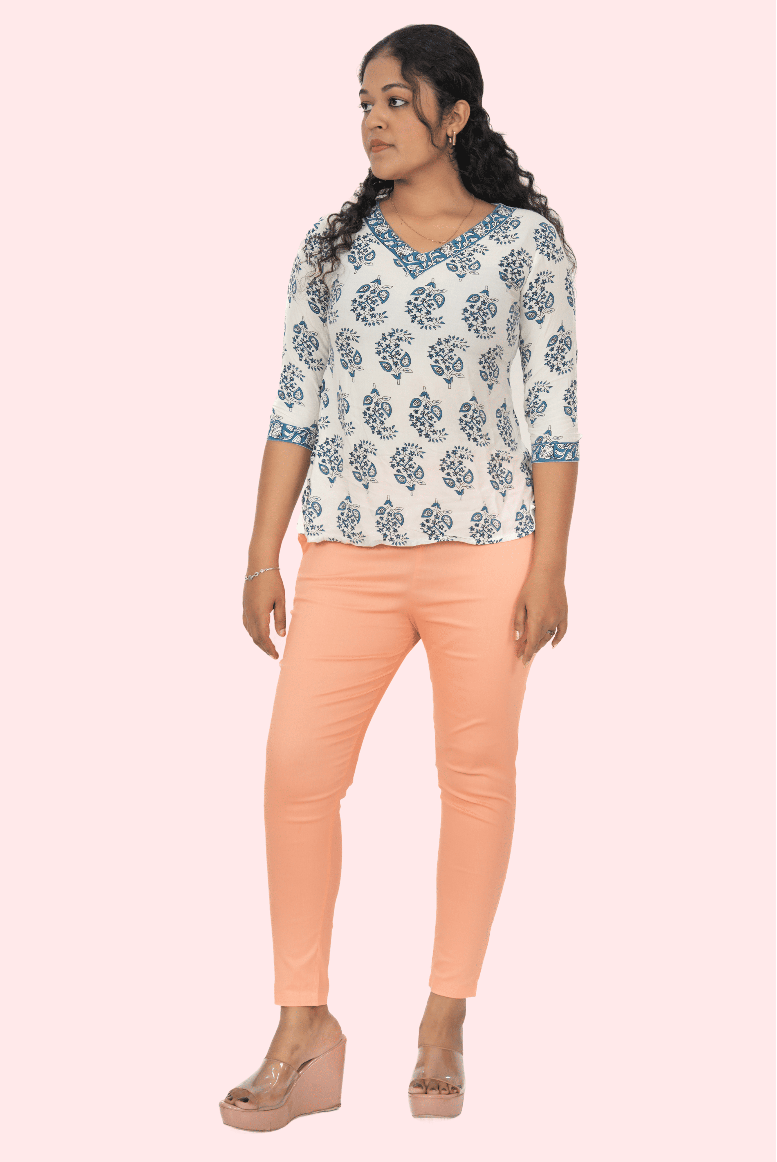 Light Peach Lycra Stretch Pants