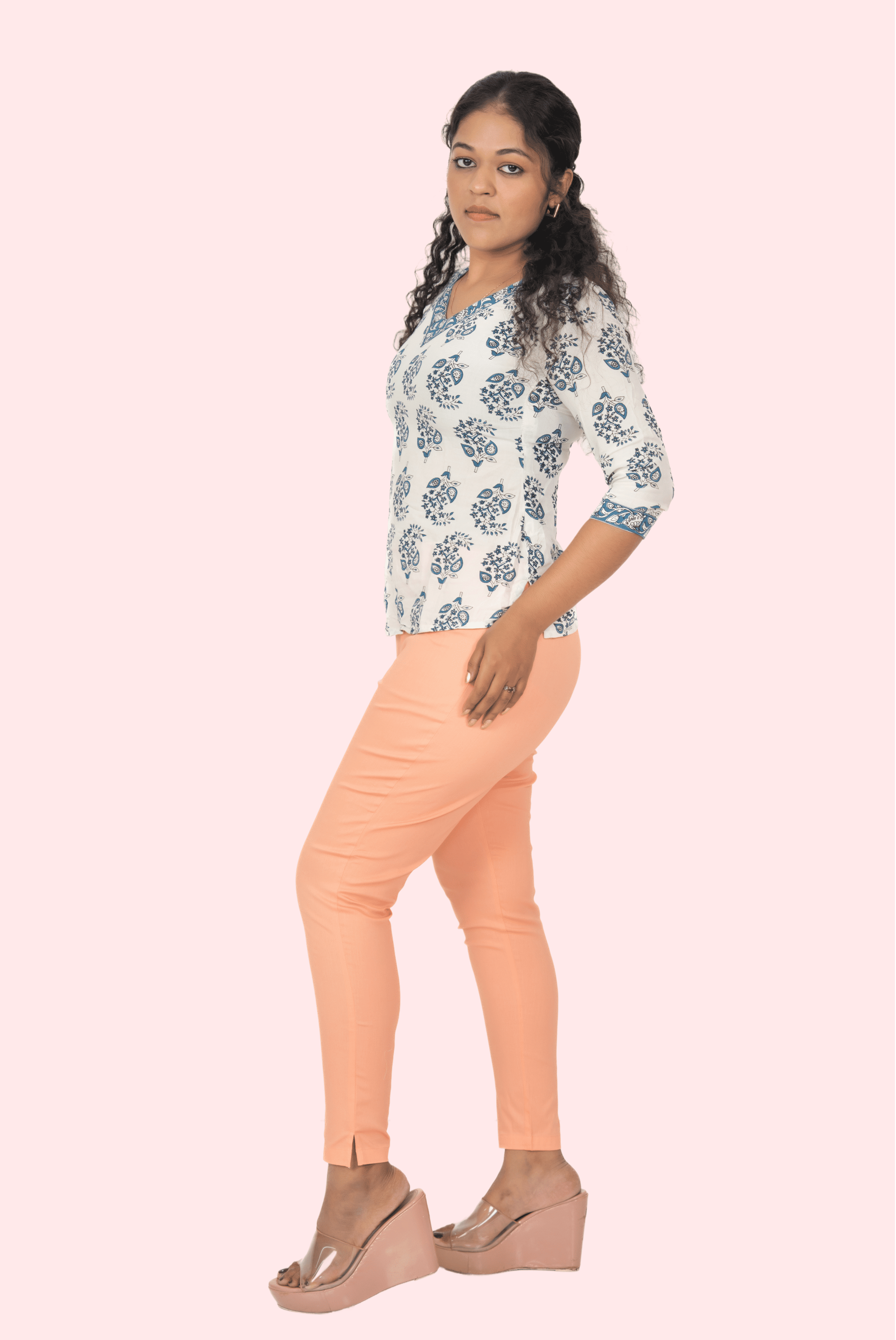 Light Peach Lycra Stretch Pants