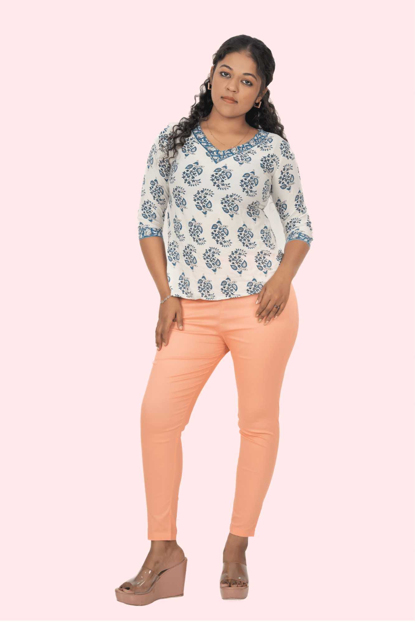 Light Peach Lycra Stretch Pants