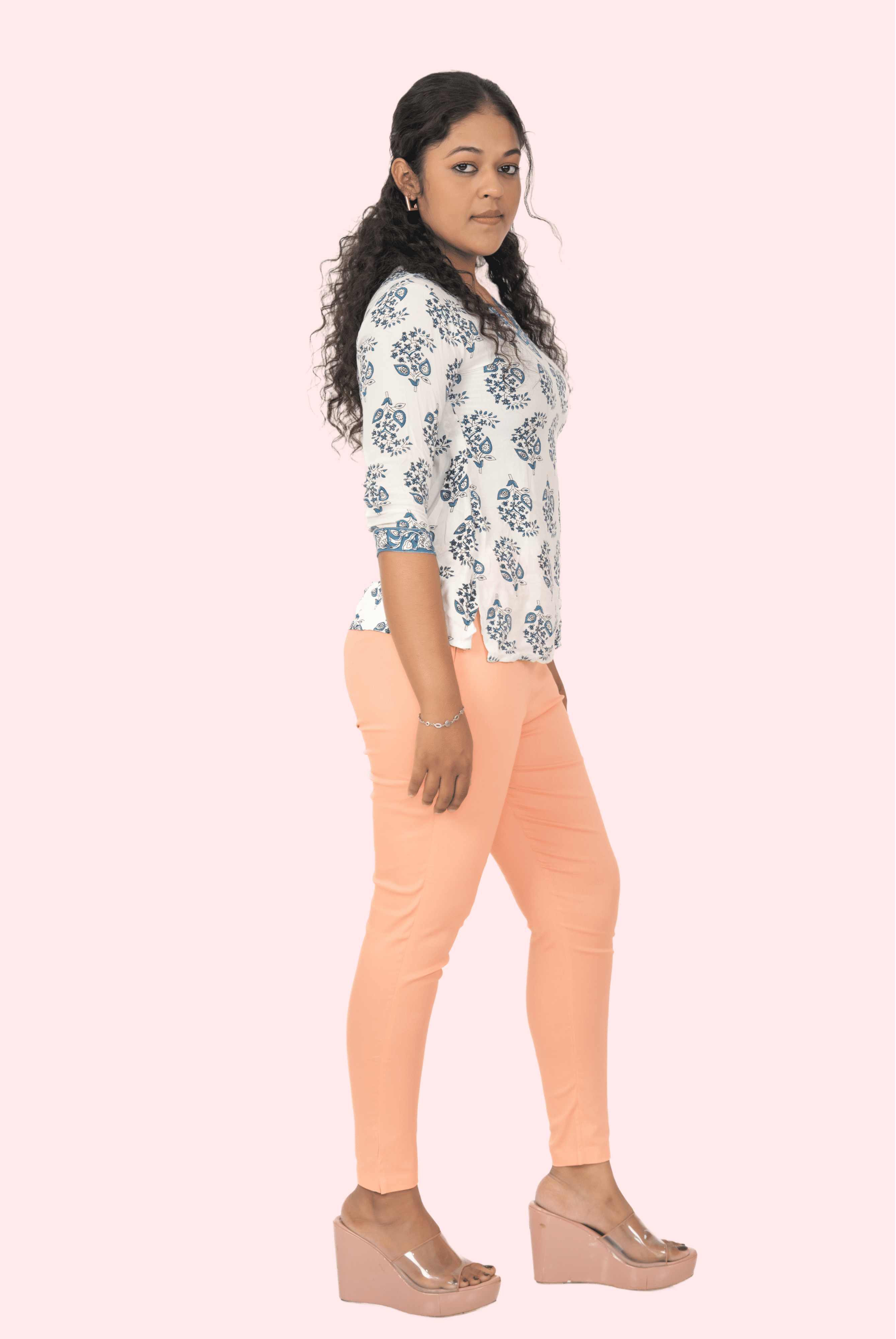 Light Peach Lycra Stretch Pants