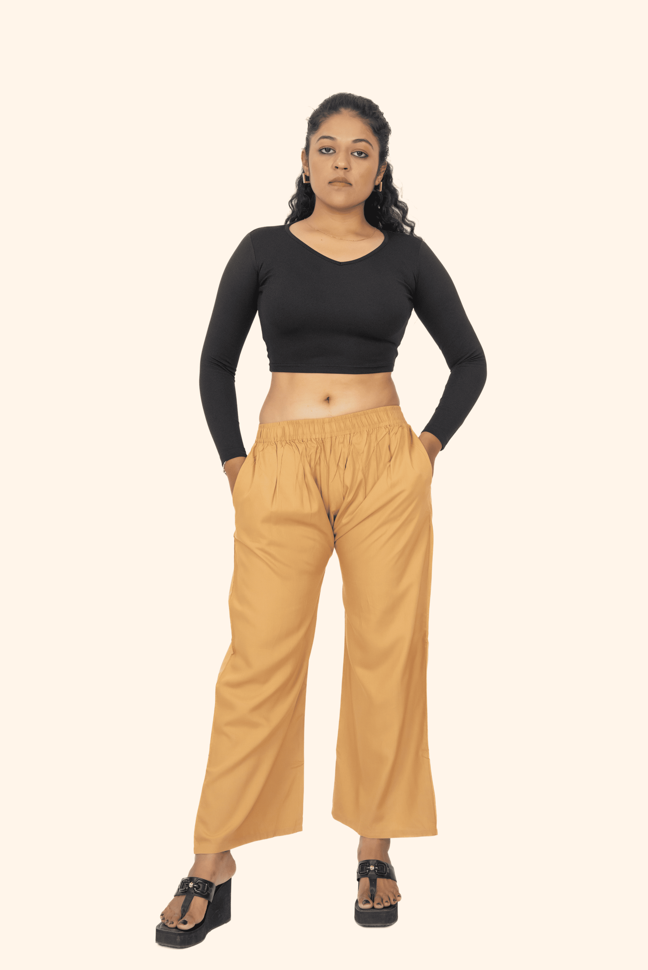 Dark Beige Pocket Premium Rayon Palazzo