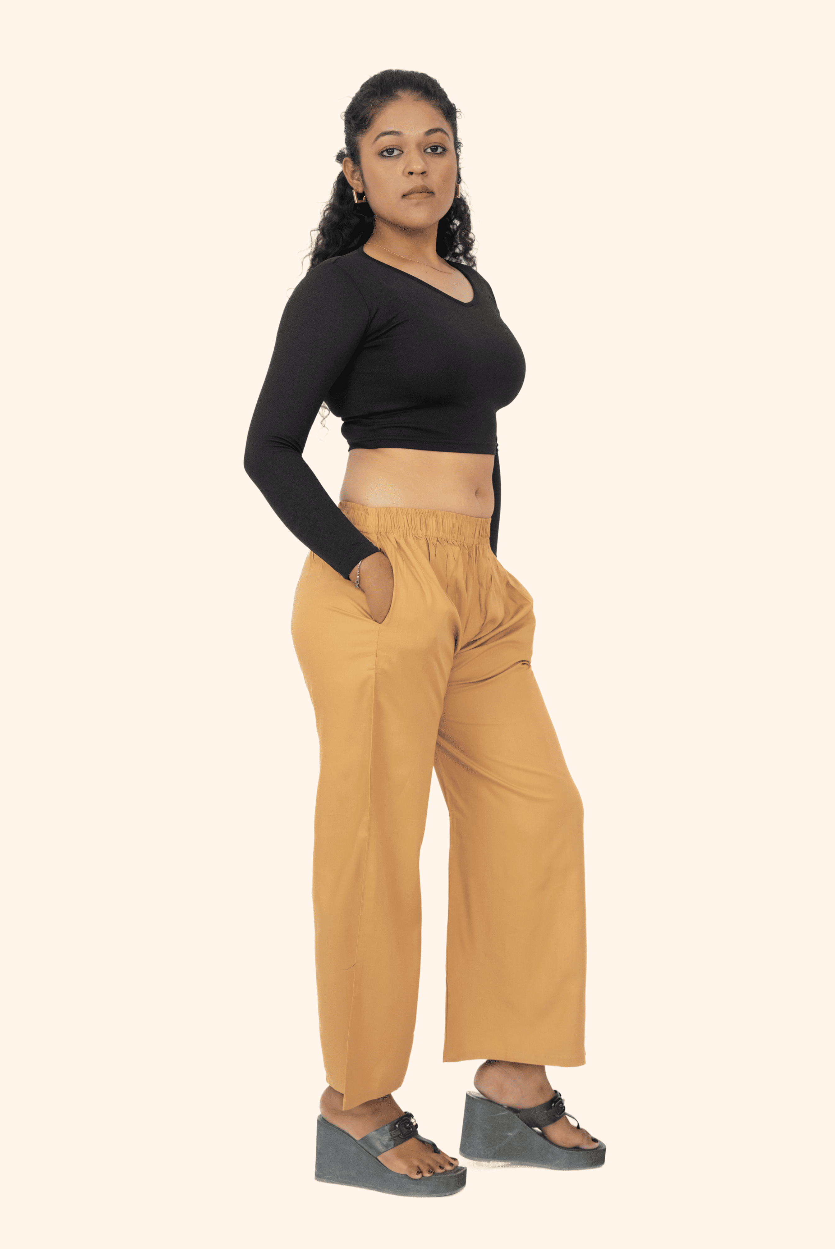 Dark Beige Pocket Premium Rayon Palazzo