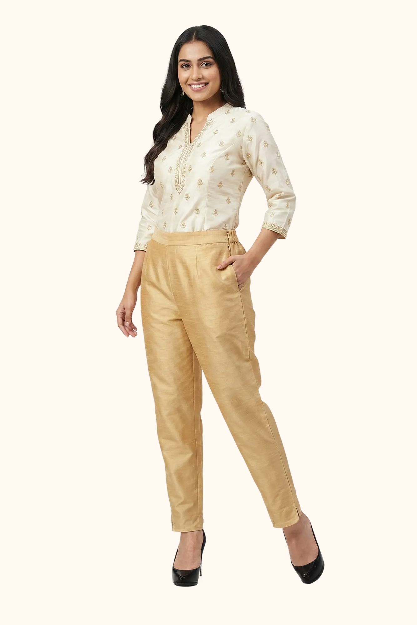 Light Gold Tussar Silk Pant