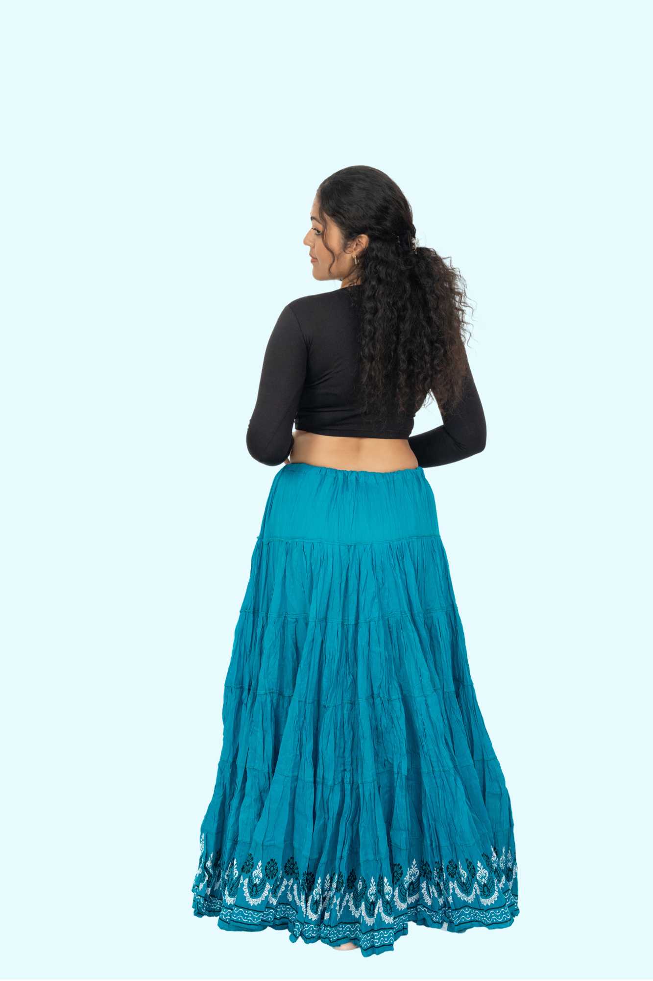 Turquoise Block Print 20Mtr Cotton Skirt