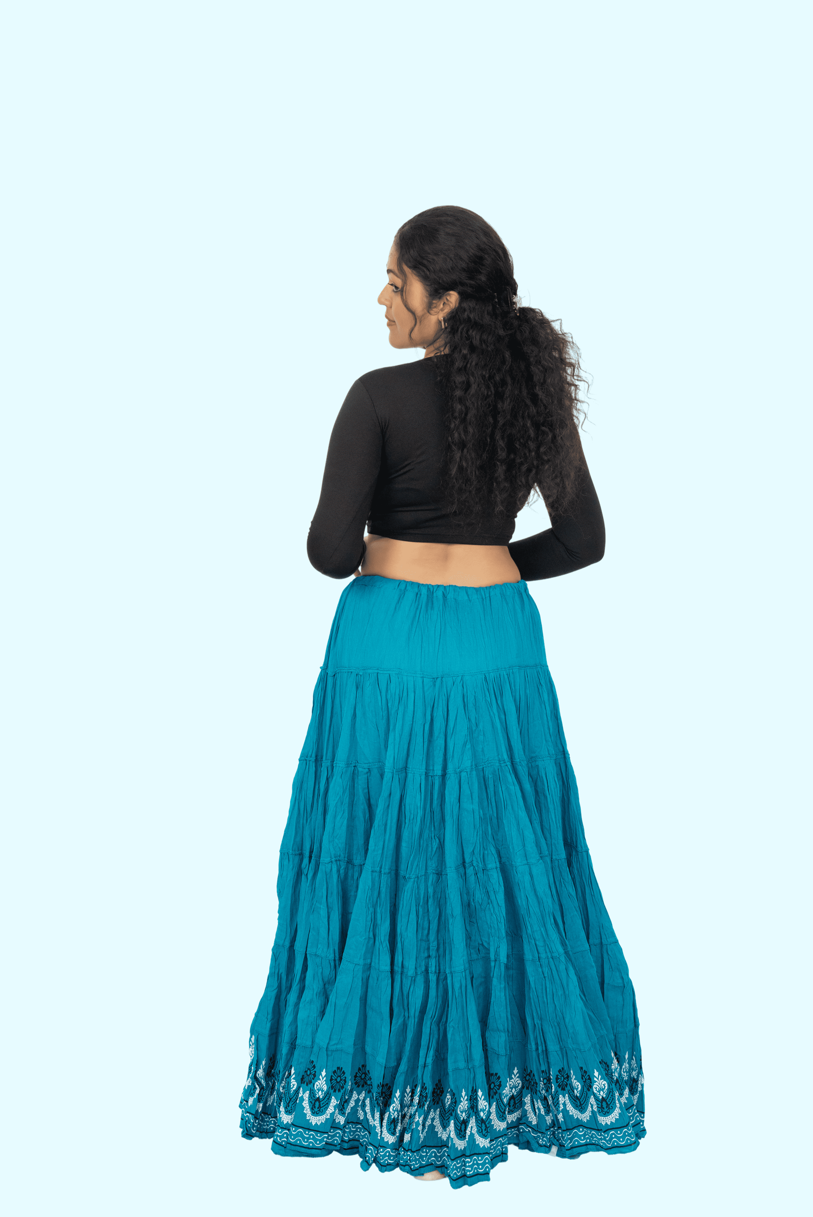 Turquoise Golden Block Print 20Mtr Skirt