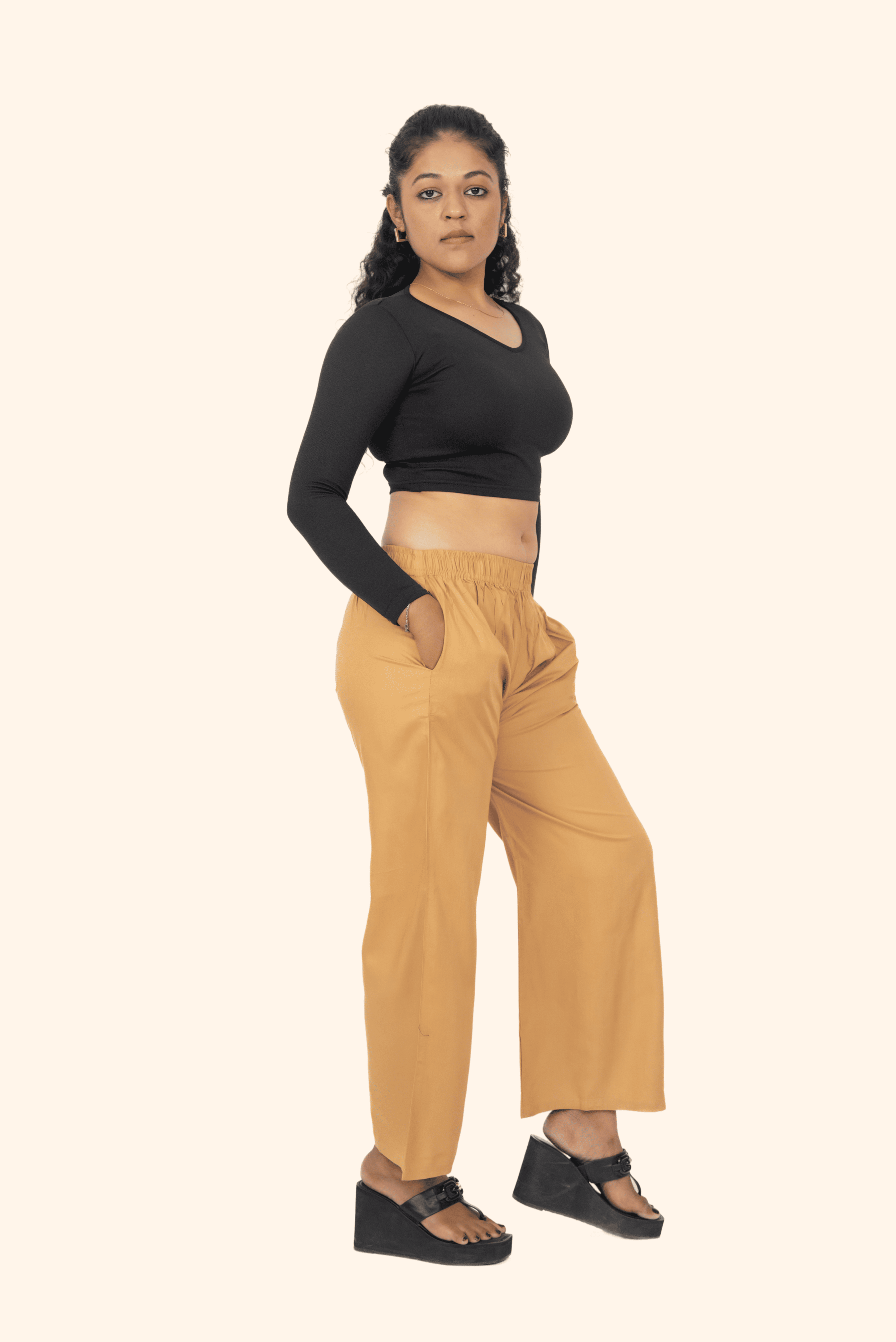 Dark Beige Pocket Premium Rayon Palazzo