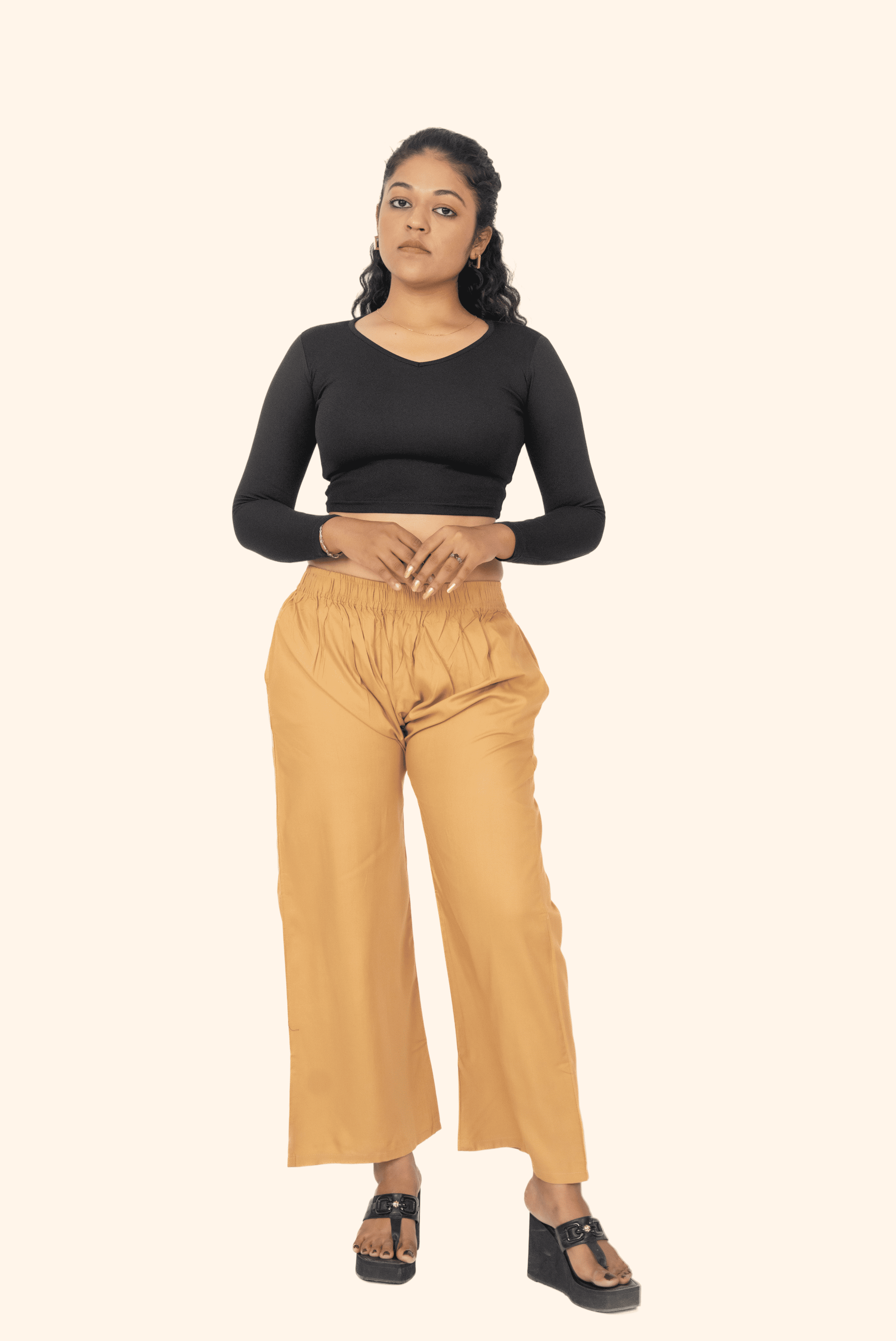 Dark Beige Pocket Premium Rayon Palazzo