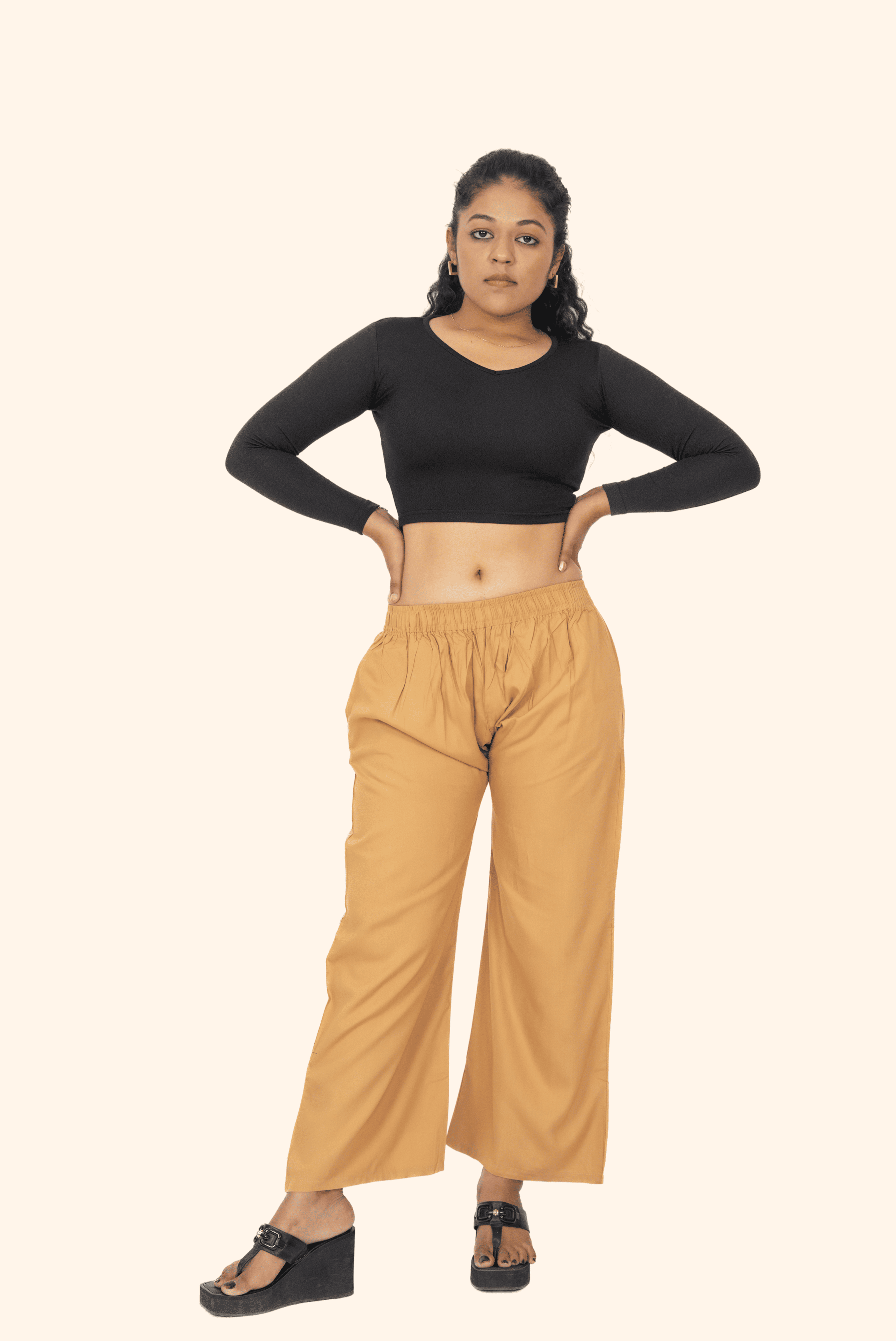 Dark Beige Pocket Premium Rayon Palazzo